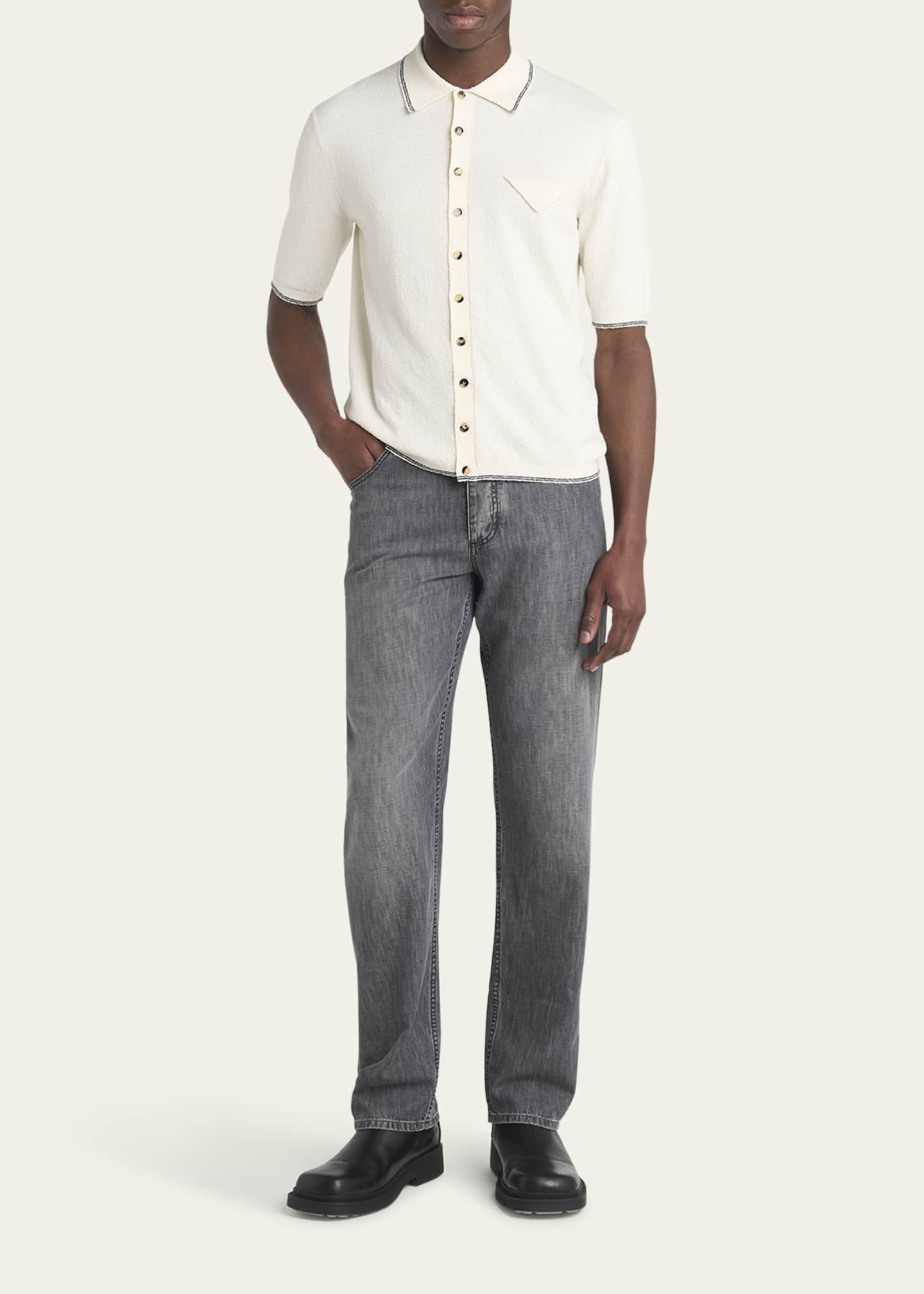 Bottega Veneta Men's Stripe Intarsia Knit Polo Shirt Image 2 of 5