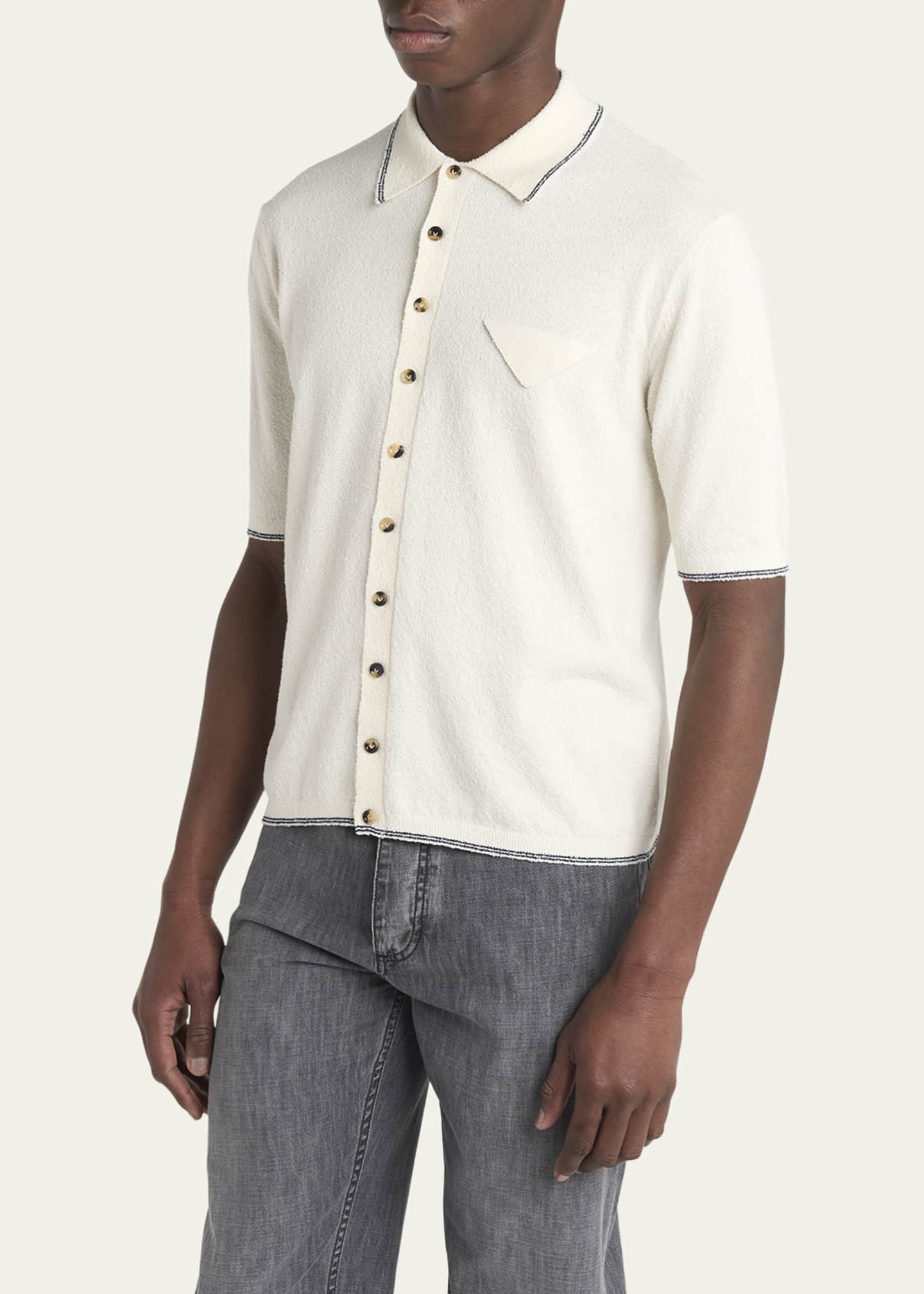 Bottega Veneta Men's Stripe Intarsia Knit Polo Shirt Image 4 of 5