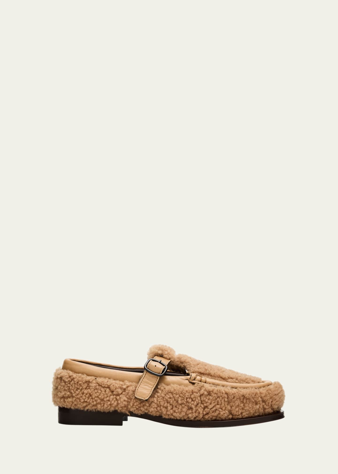 HEREU Alber Curly Shearling T-Bar Loafers - Bergdorf Goodman