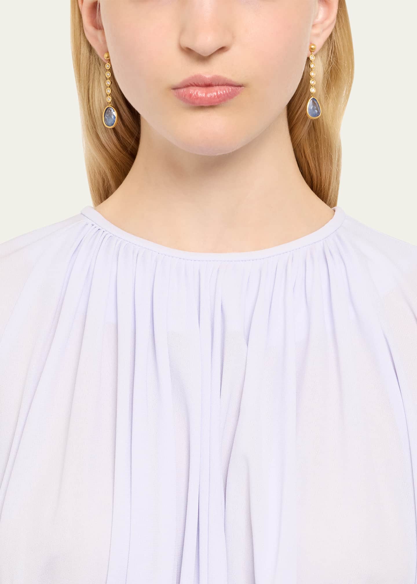 Prounis Jewelry Diamond and Faceted Blue Sapphire Tear Chime Earrings Image 2 of 4