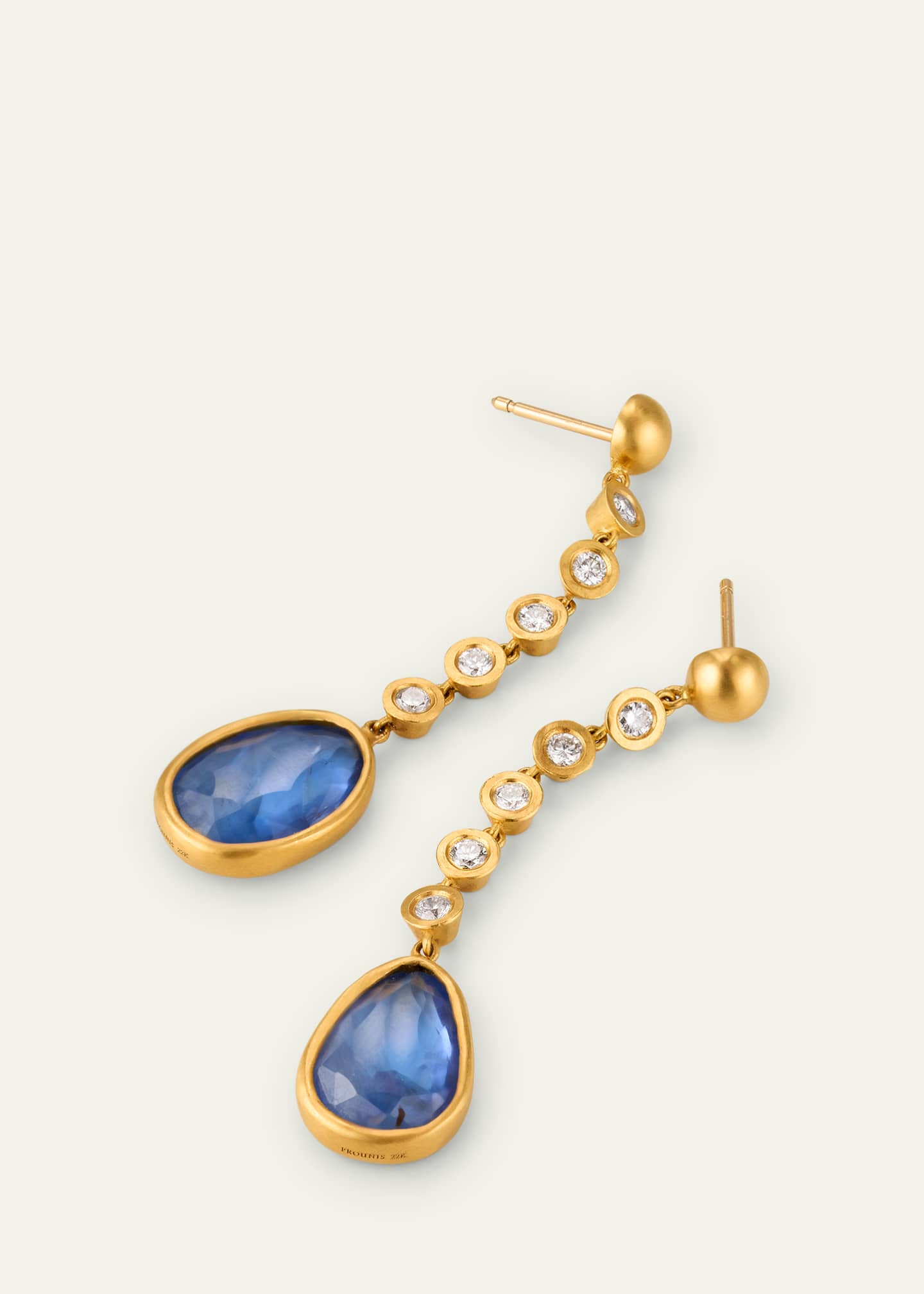 Prounis Jewelry Diamond and Faceted Blue Sapphire Tear Chime Earrings Image 3 of 4