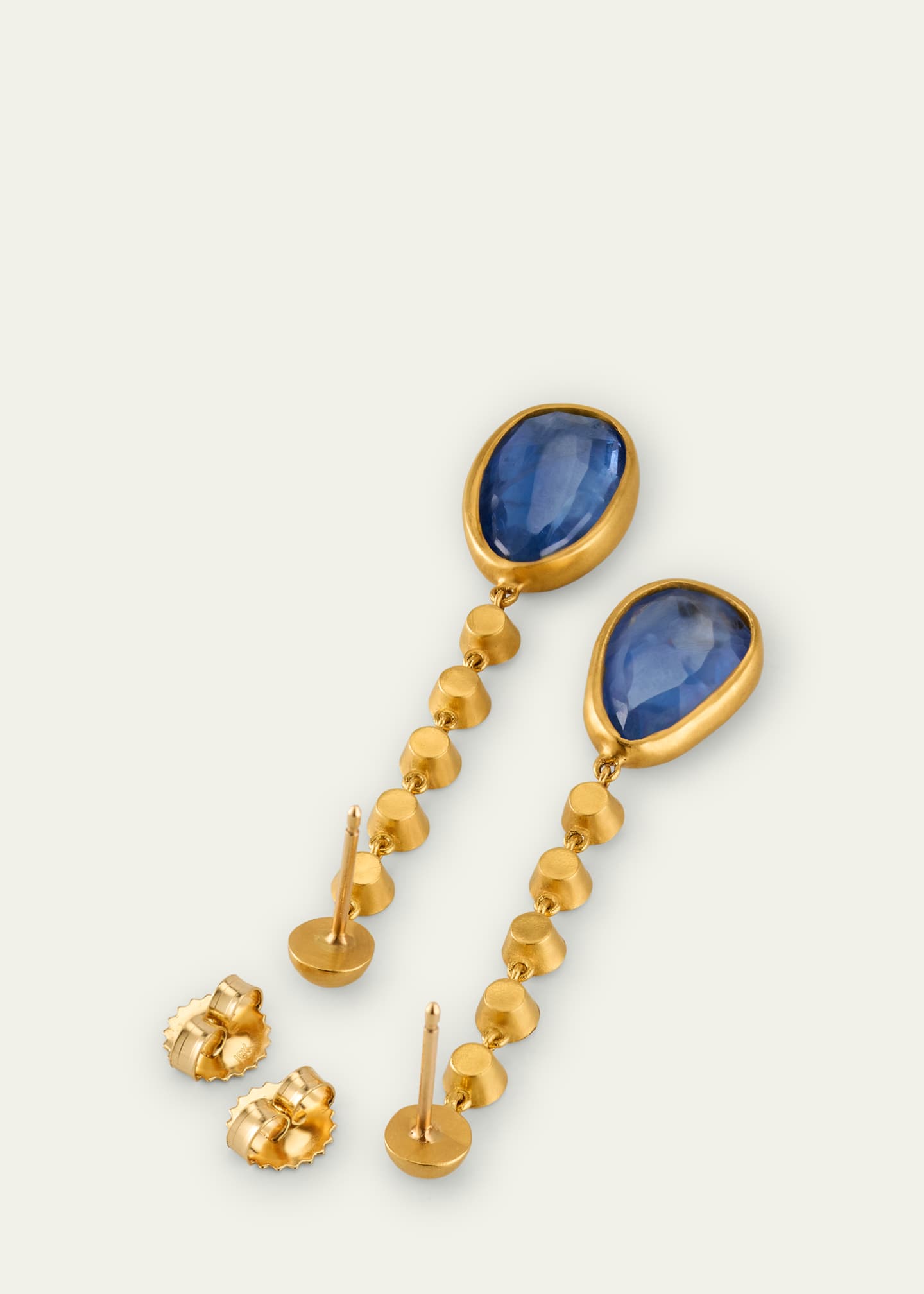 Prounis Jewelry Diamond and Faceted Blue Sapphire Tear Chime Earrings Image 4 of 4