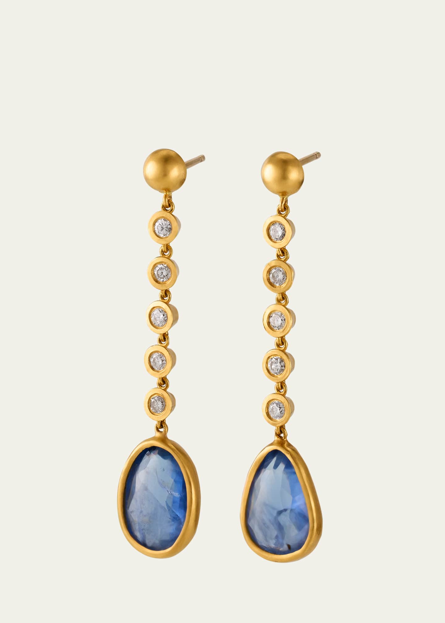 Prounis Jewelry Diamond and Faceted Blue Sapphire Tear Chime Earrings Image 1 of 4