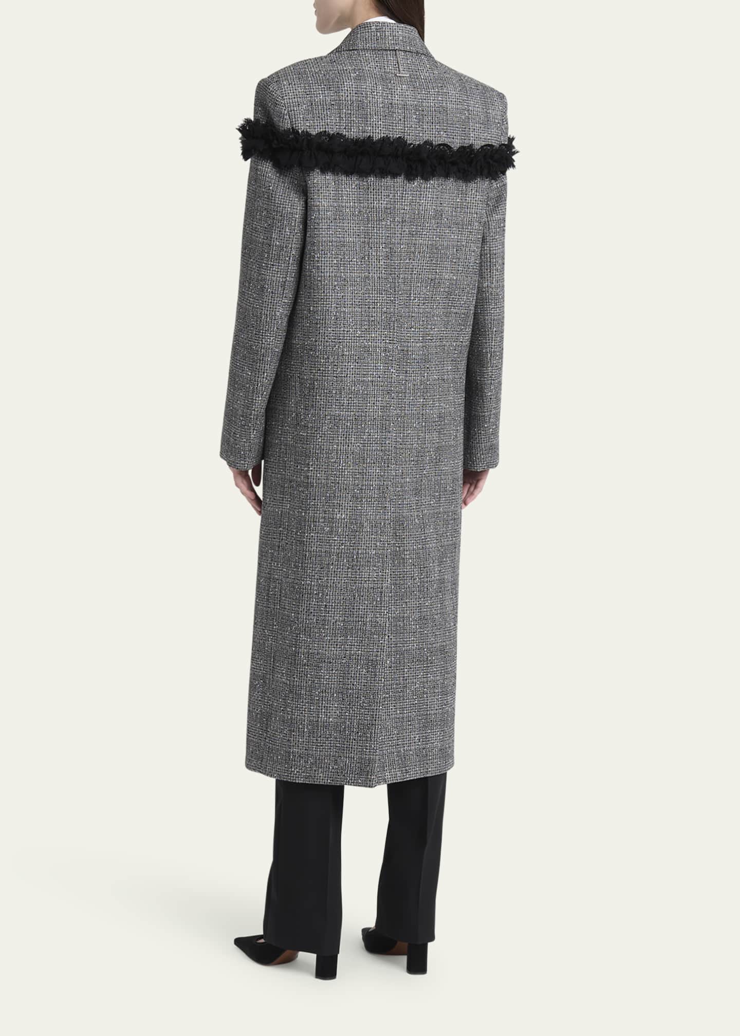 McQueen Ruffle Paillette Check Tweed Double-Breasted Long Coat Image 3 of 5