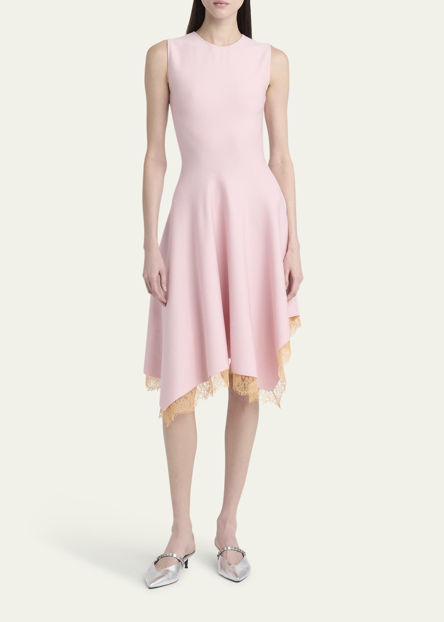 McQueen Asymmetric Lace Hem Sleeveless Midi Dress - Bergdorf