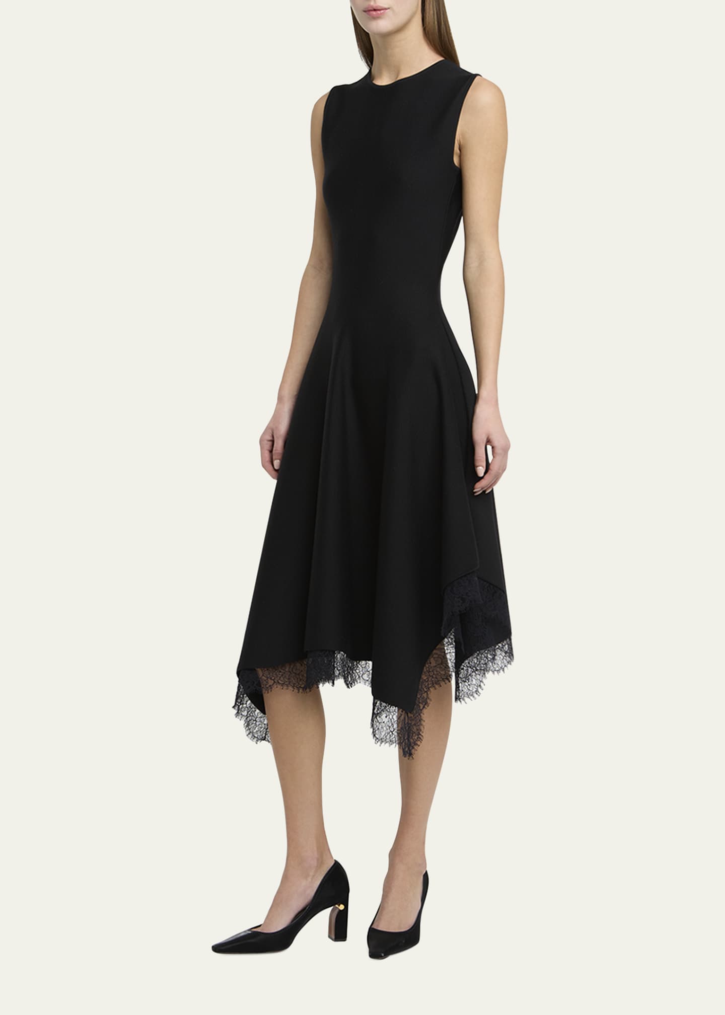 McQueen Asymmetric Lace Hem Sleeveless Midi Dress - Bergdorf Goodman