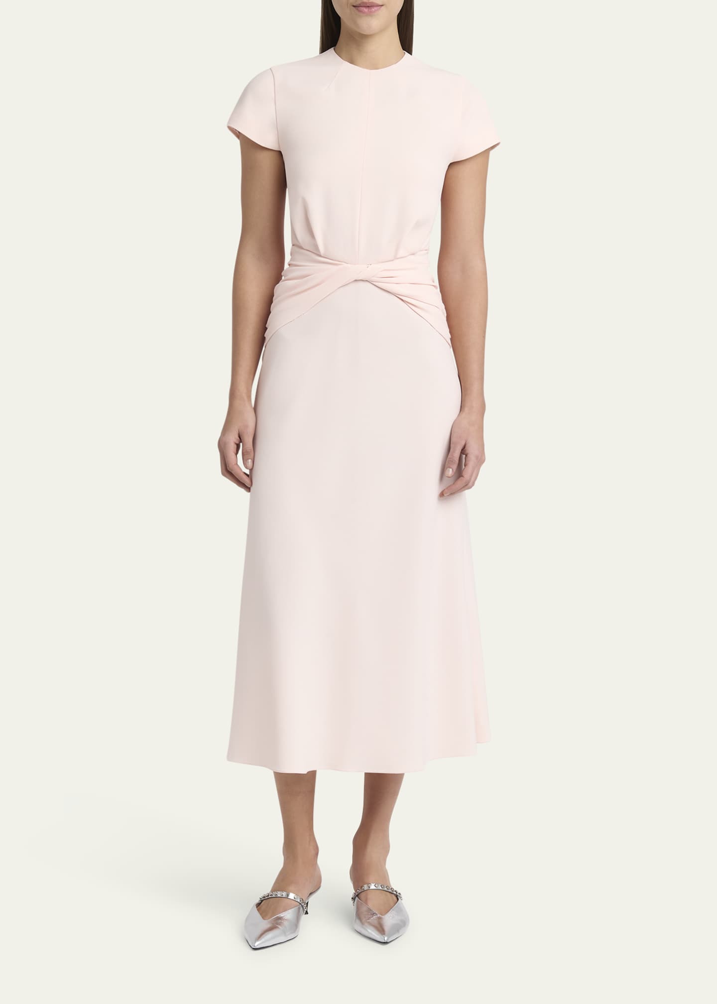 McQueen Twisted Waist Short-Sleeve Midi Dress Image 2 of 5