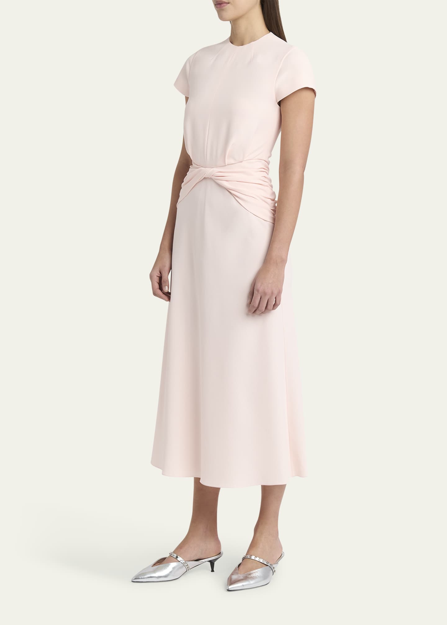 McQueen Twisted Waist Short-Sleeve Midi Dress Image 4 of 5
