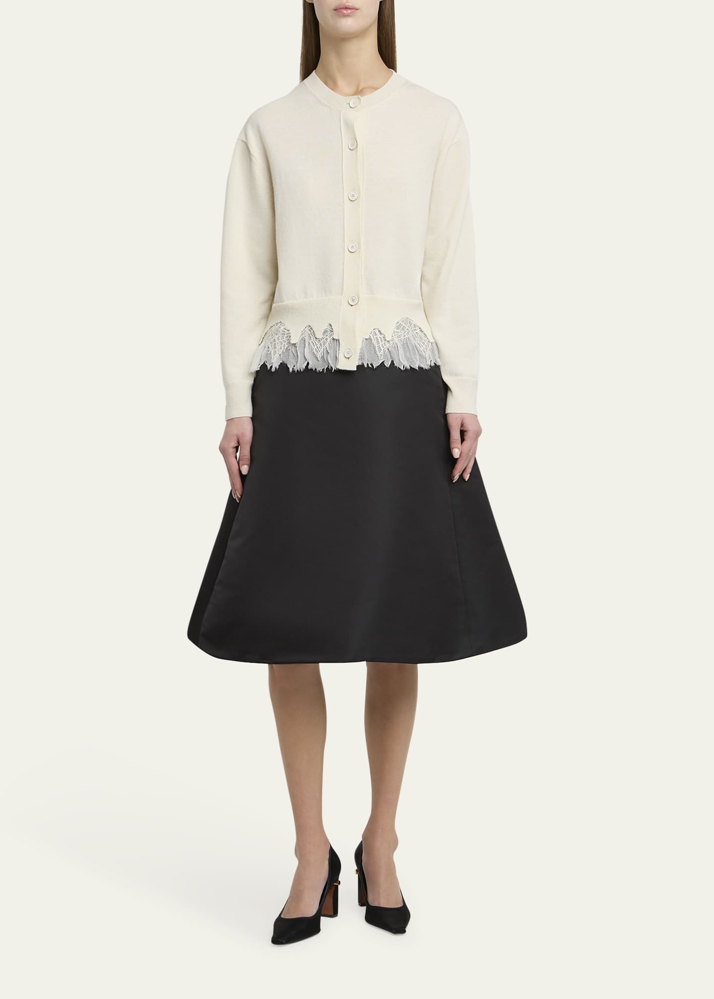 McQueen Lace-Hem Cashmere Crewneck Cardigan Image 2 of 5