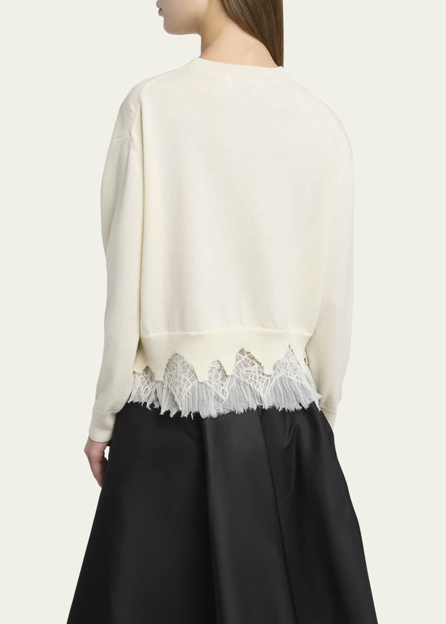 McQueen Lace-Hem Cashmere Crewneck Cardigan Image 3 of 5
