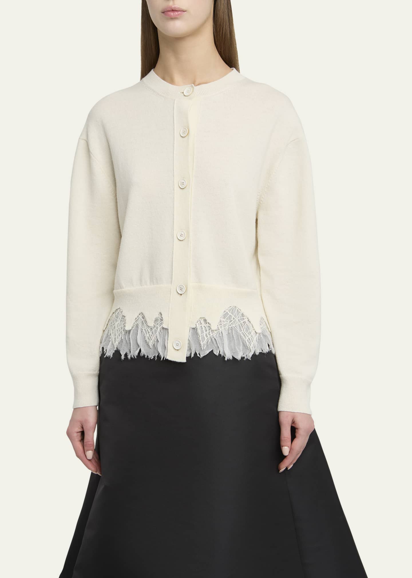McQueen Lace-Hem Cashmere Crewneck Cardigan Image 4 of 5