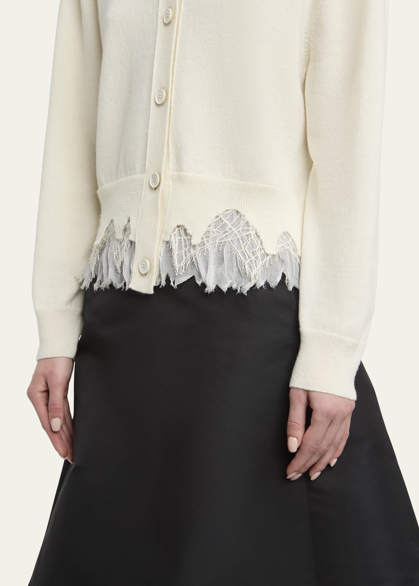 McQueen Lace-Hem Cashmere Crewneck Cardigan Image 5 of 5