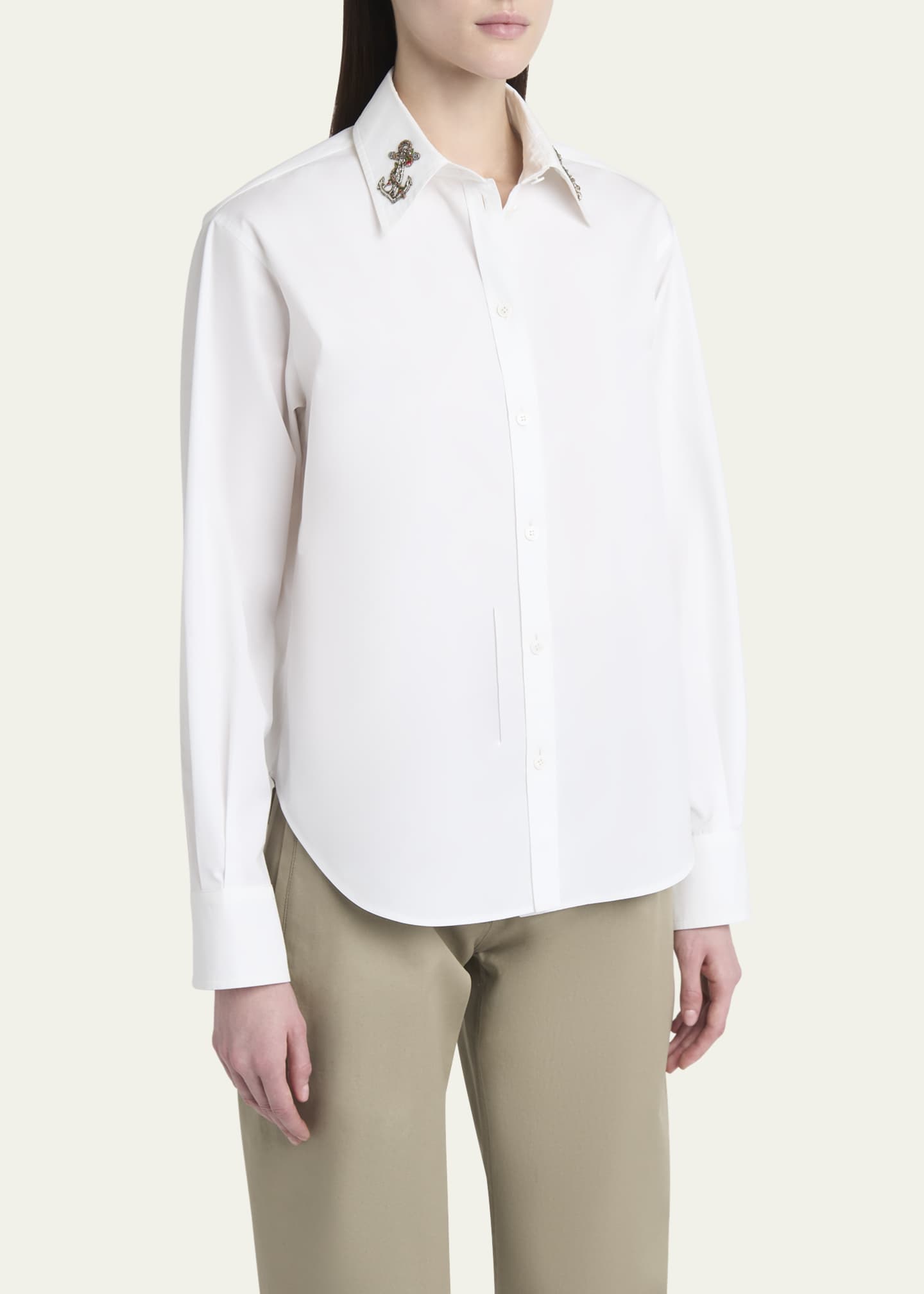 McQueen Strass Anchor Embroidered Collar Poplin Shirt Image 4 of 5