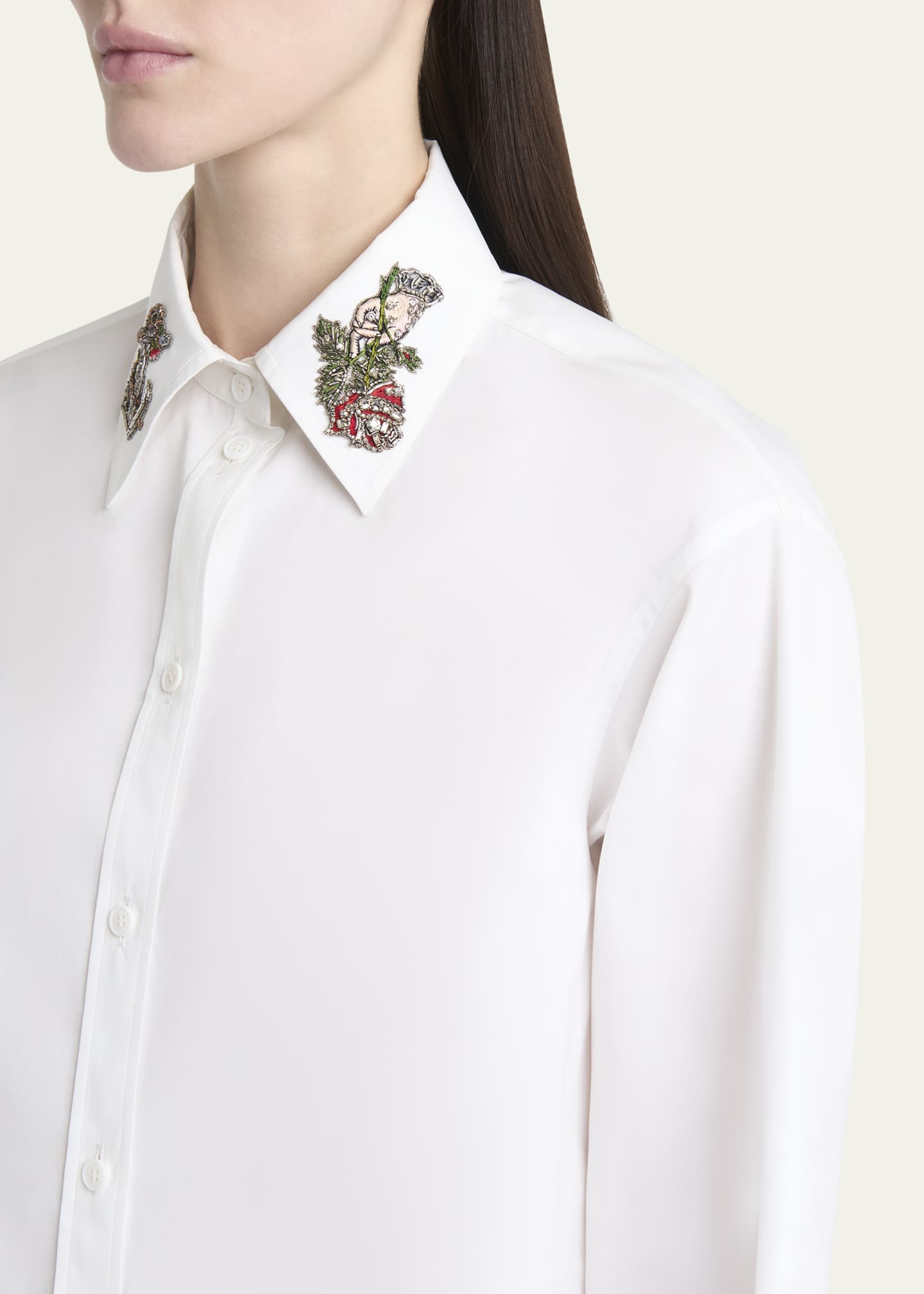 McQueen Strass Anchor Embroidered Collar Poplin Shirt Image 5 of 5