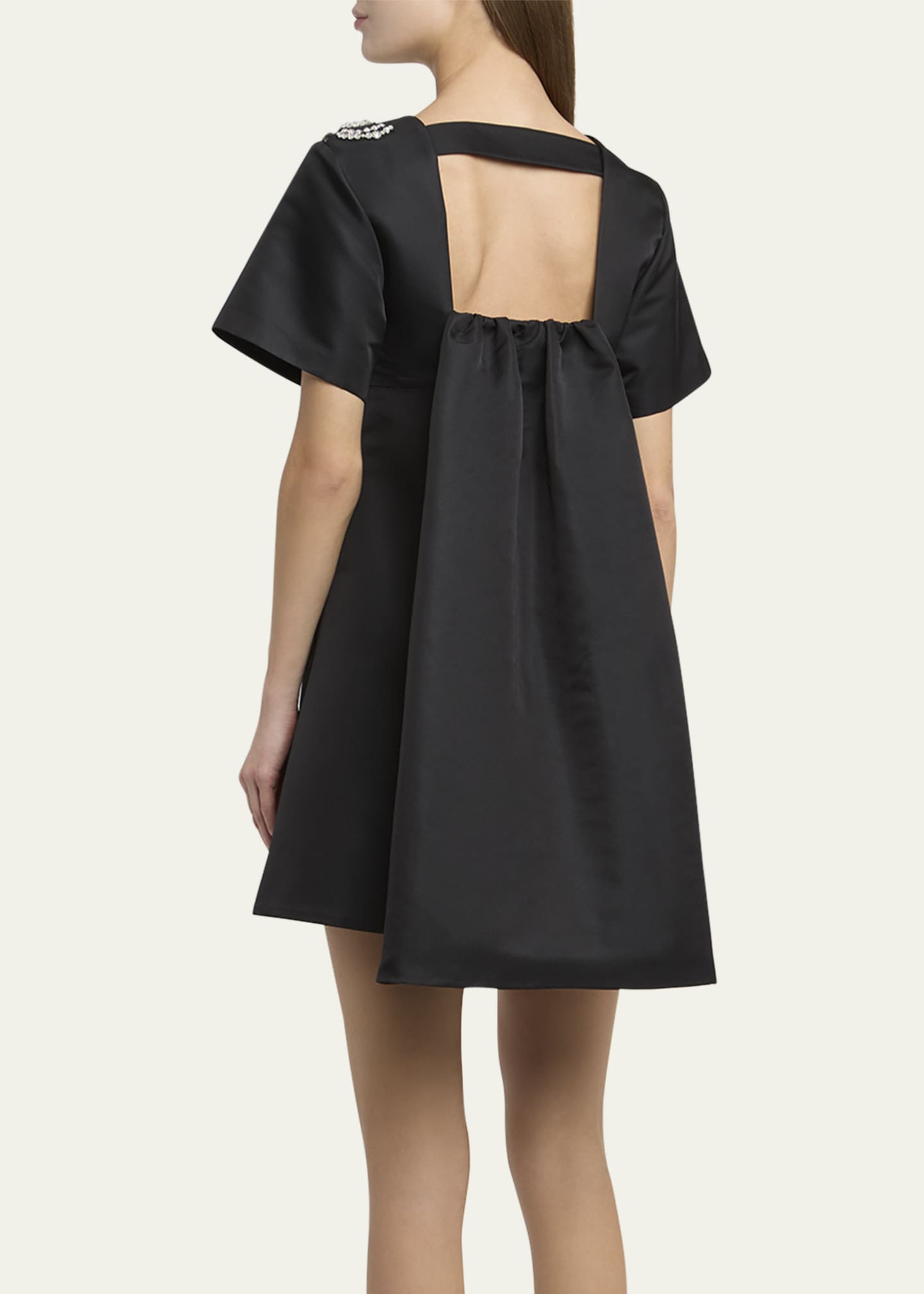 McQueen Crystal Rose Short-Sleeve Taffeta Mini Dress Image 3 of 5