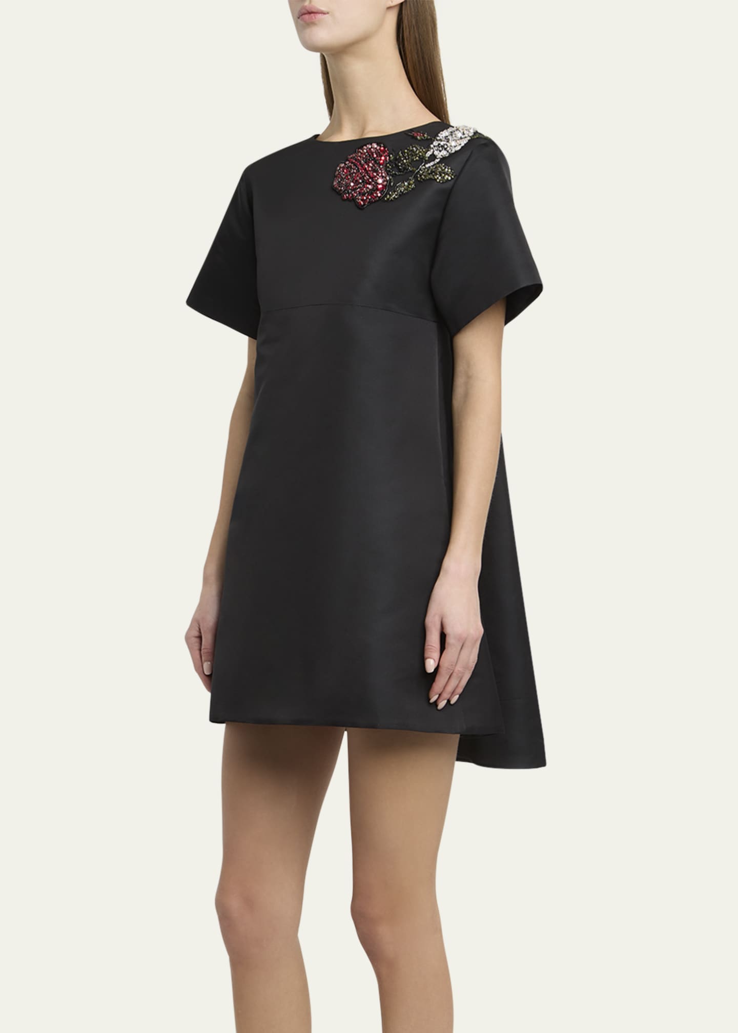 McQueen Crystal Rose Short-Sleeve Taffeta Mini Dress Image 4 of 5
