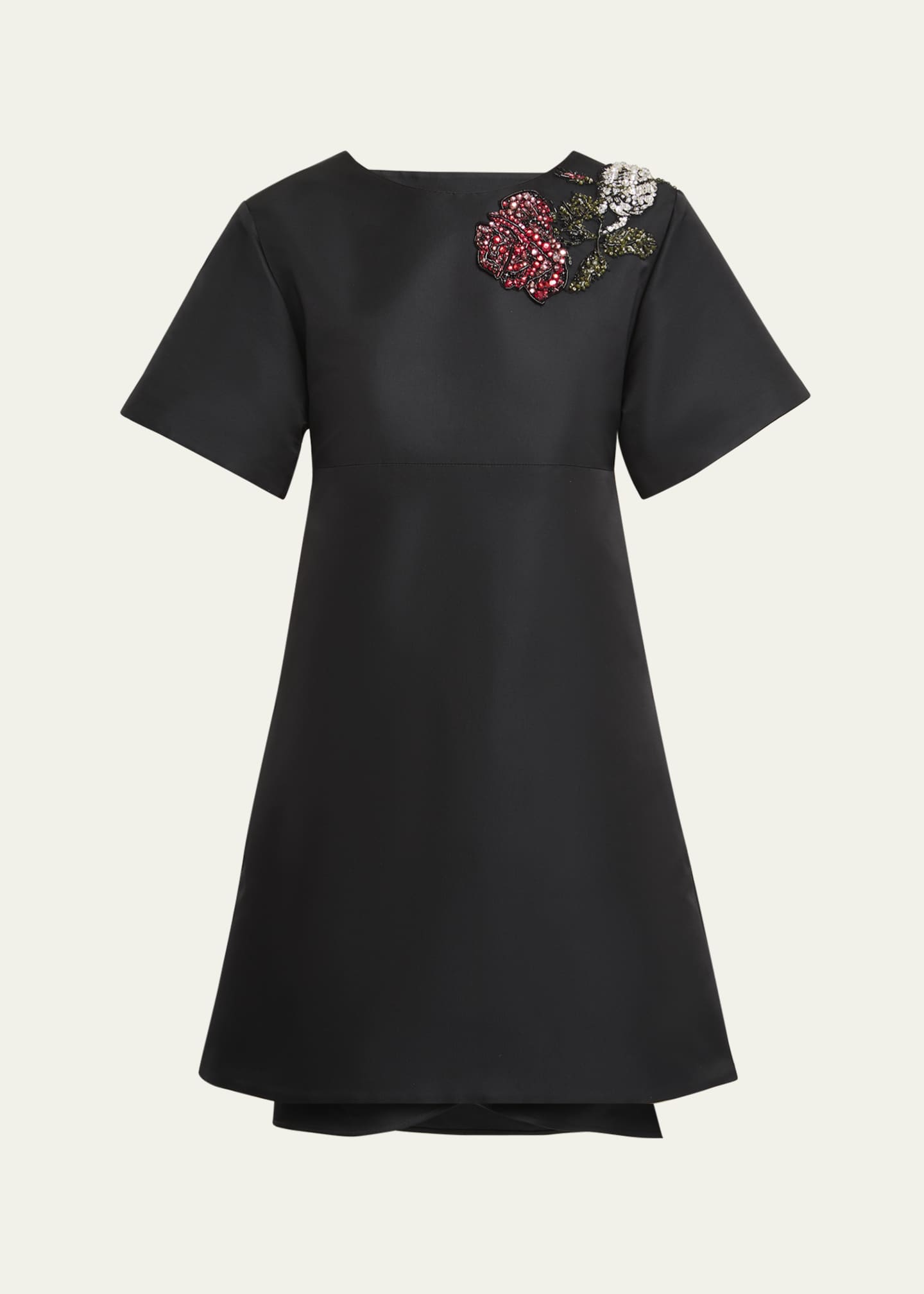 McQueen Crystal Rose Short-Sleeve Taffeta Mini Dress Image 1 of 5