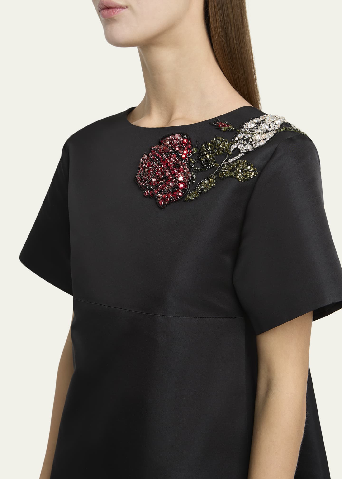 McQueen Crystal Rose Short-Sleeve Taffeta Mini Dress Image 5 of 5