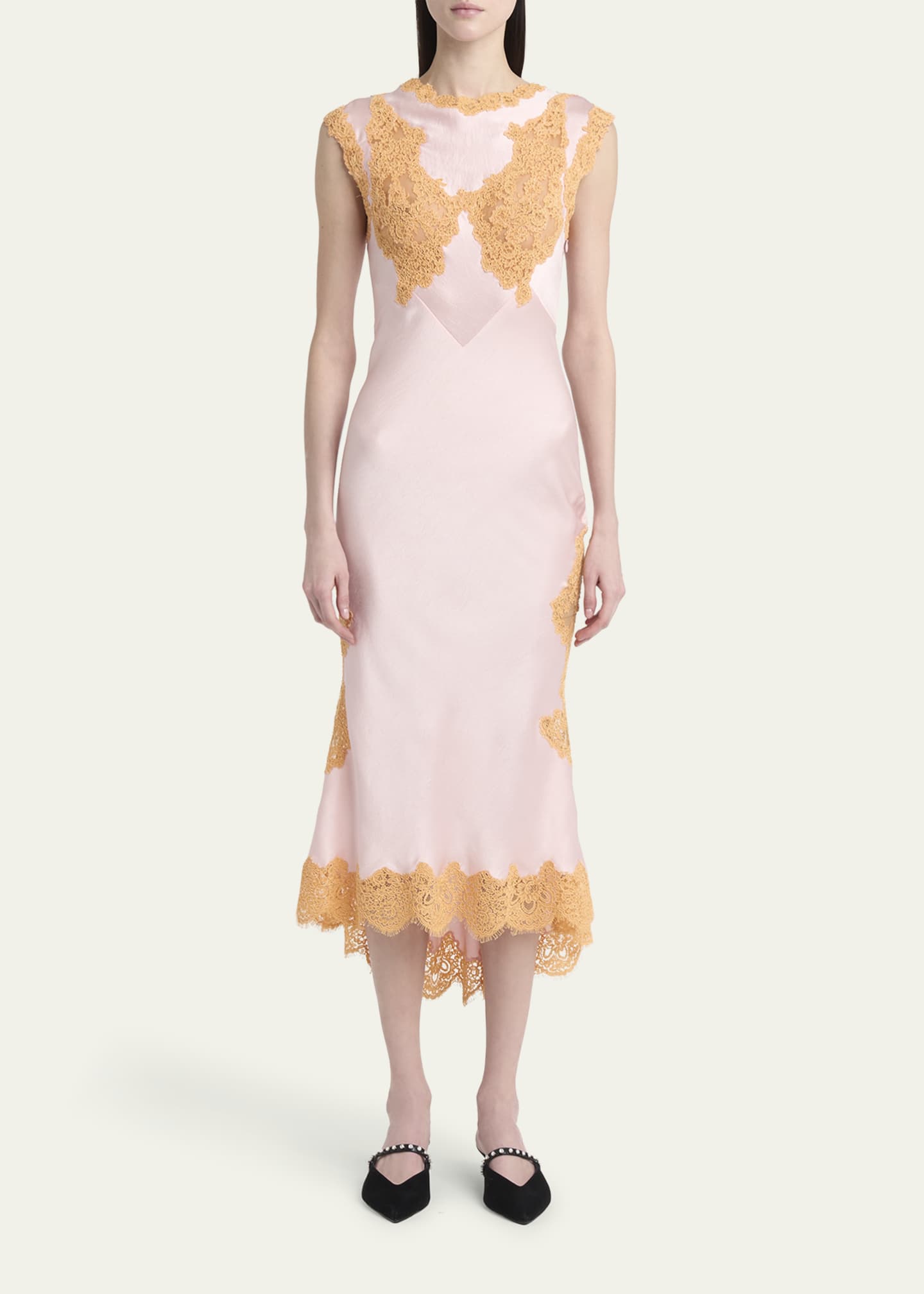 McQueen Lace Inset Sleeveless Satin Midi Dress Image 2 of 5