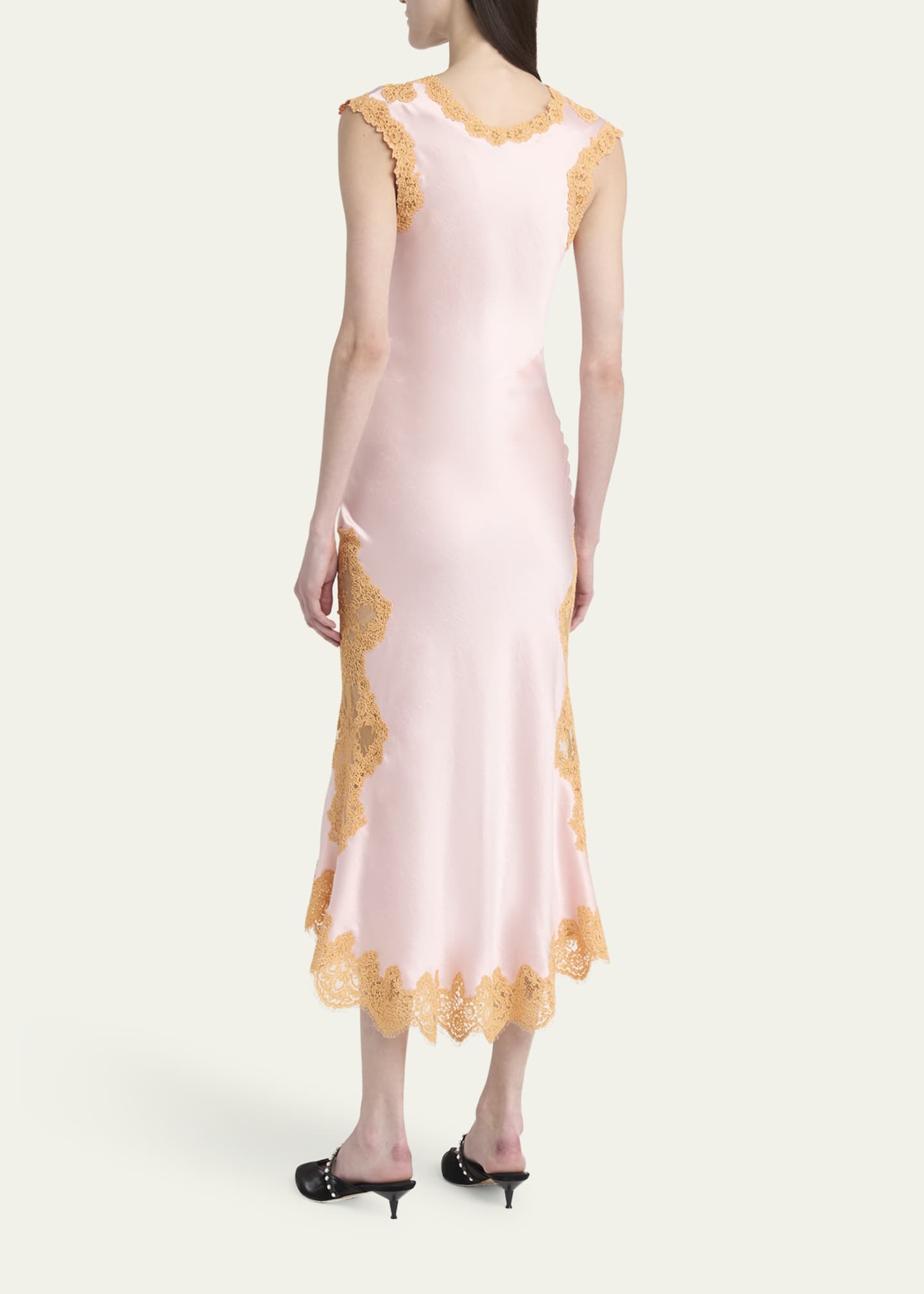 McQueen Lace Inset Sleeveless Satin Midi Dress Image 3 of 5