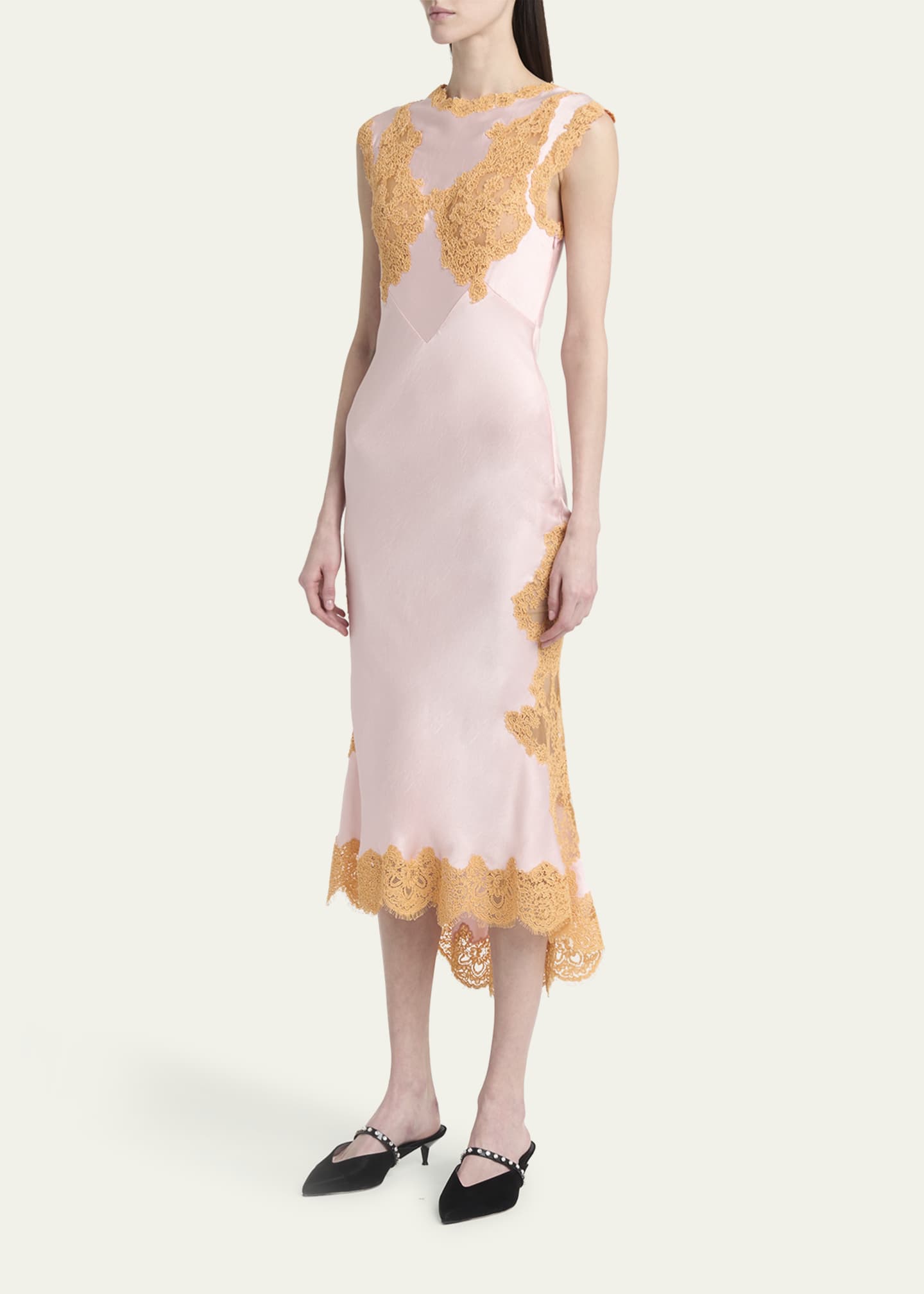 McQueen Lace Inset Sleeveless Satin Midi Dress Image 4 of 5