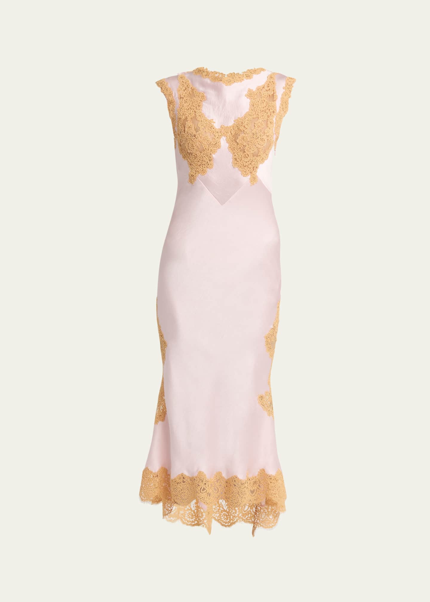 McQueen Lace Inset Sleeveless Satin Midi Dress Image 1 of 5