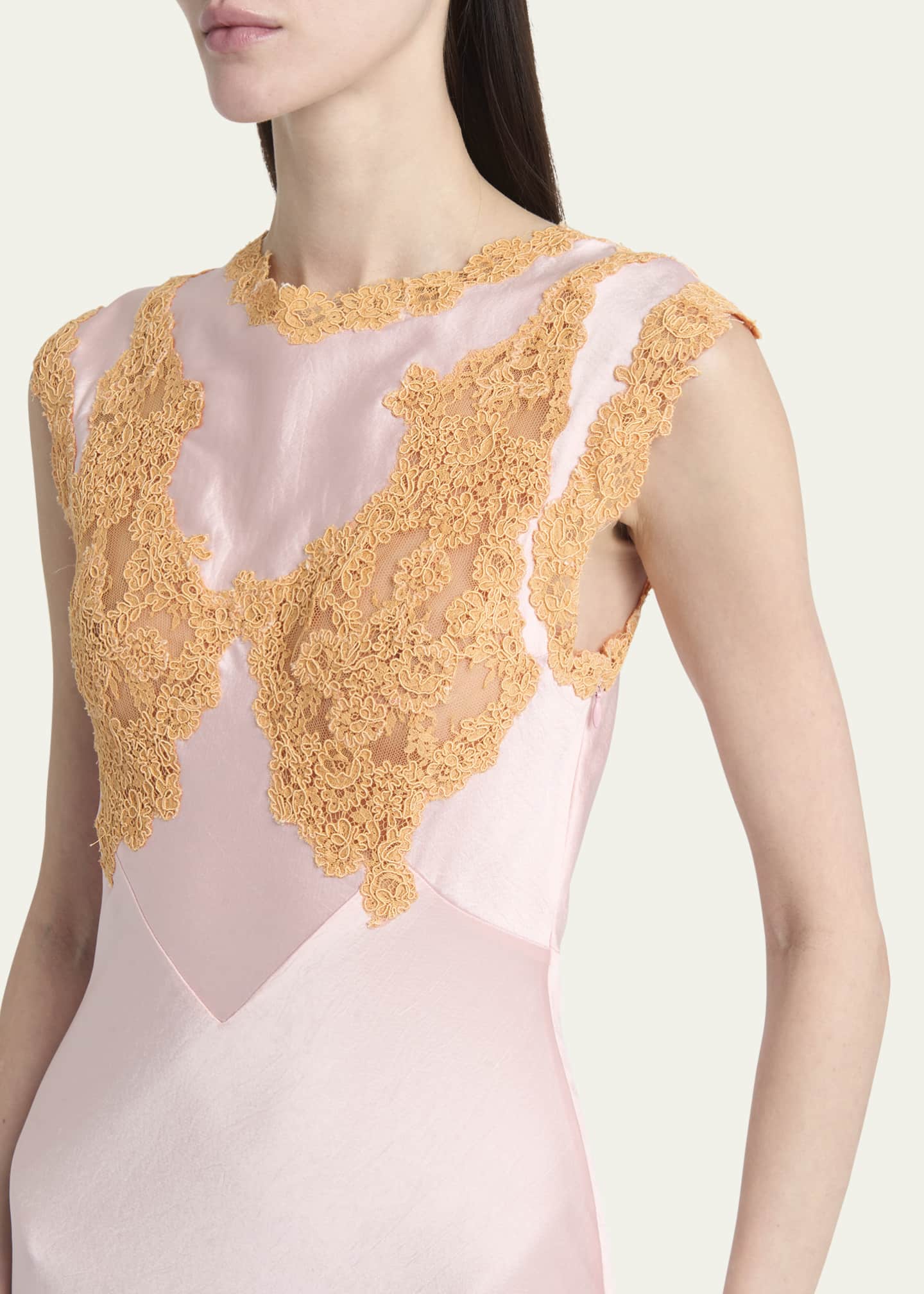 McQueen Lace Inset Sleeveless Satin Midi Dress Image 5 of 5