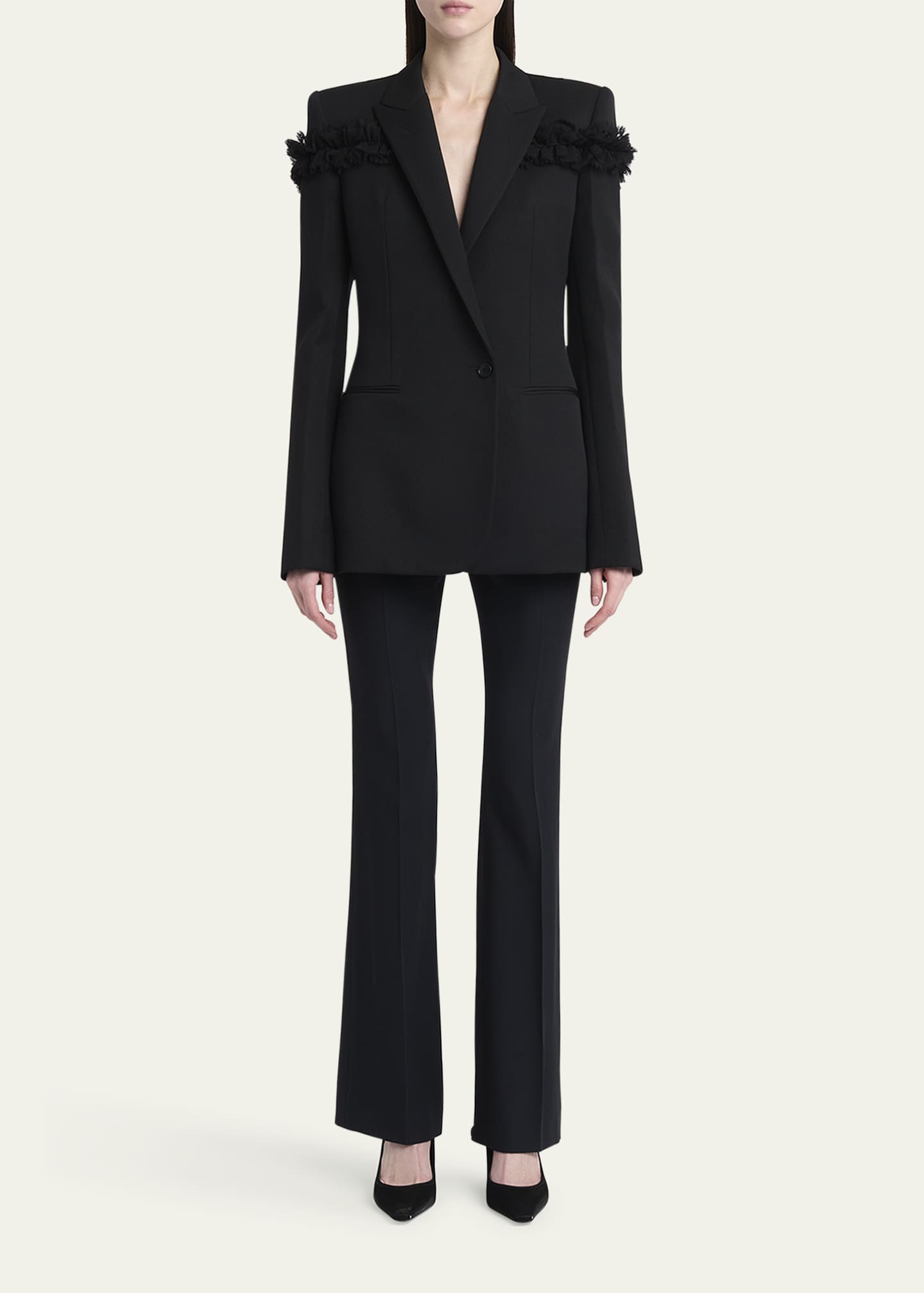 McQueen Ruffle Single-Breasted Wrap Blazer Jacket Image 2 of 5