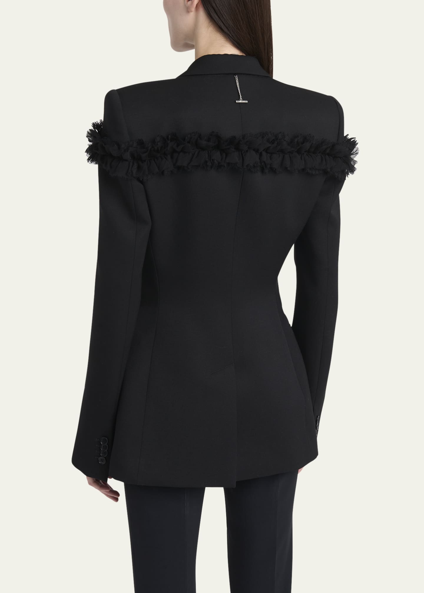 McQueen Ruffle Single-Breasted Wrap Blazer Jacket Image 3 of 5
