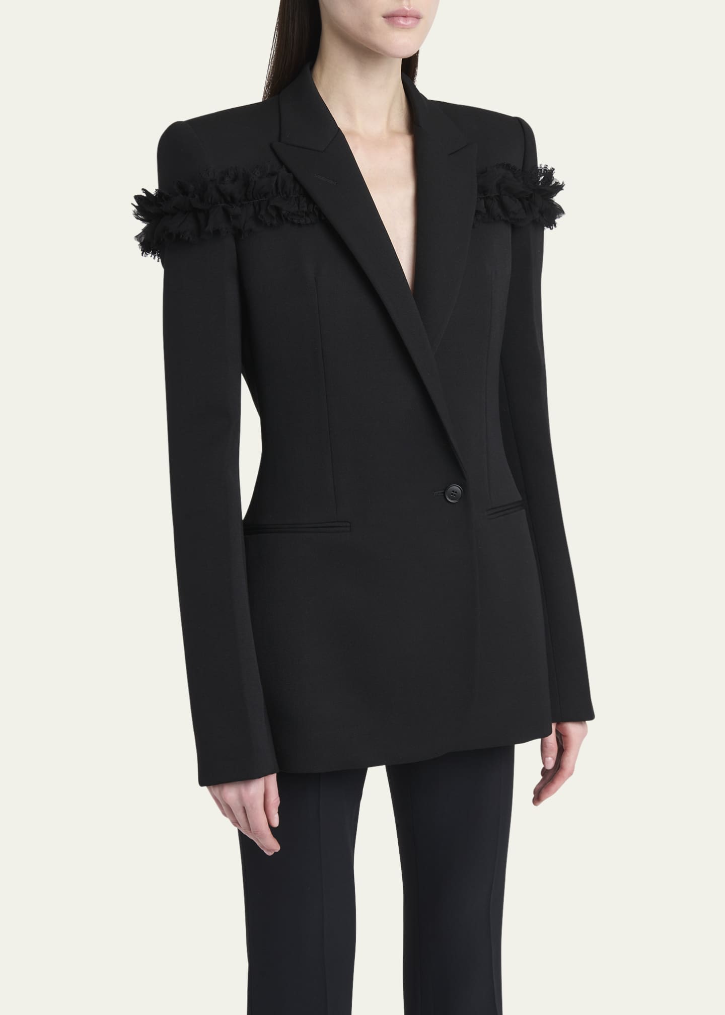 McQueen Ruffle Single-Breasted Wrap Blazer Jacket Image 4 of 5