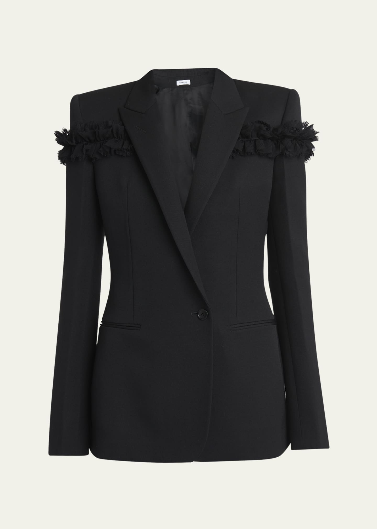 McQueen Ruffle Single-Breasted Wrap Blazer Jacket Image 1 of 5