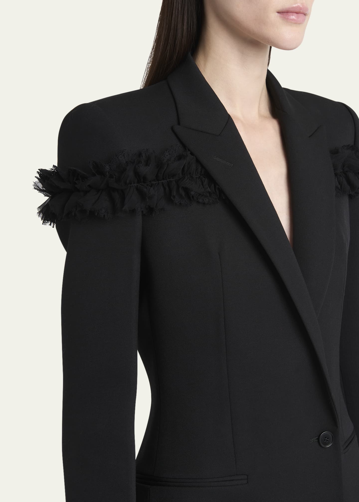 McQueen Ruffle Single-Breasted Wrap Blazer Jacket Image 5 of 5