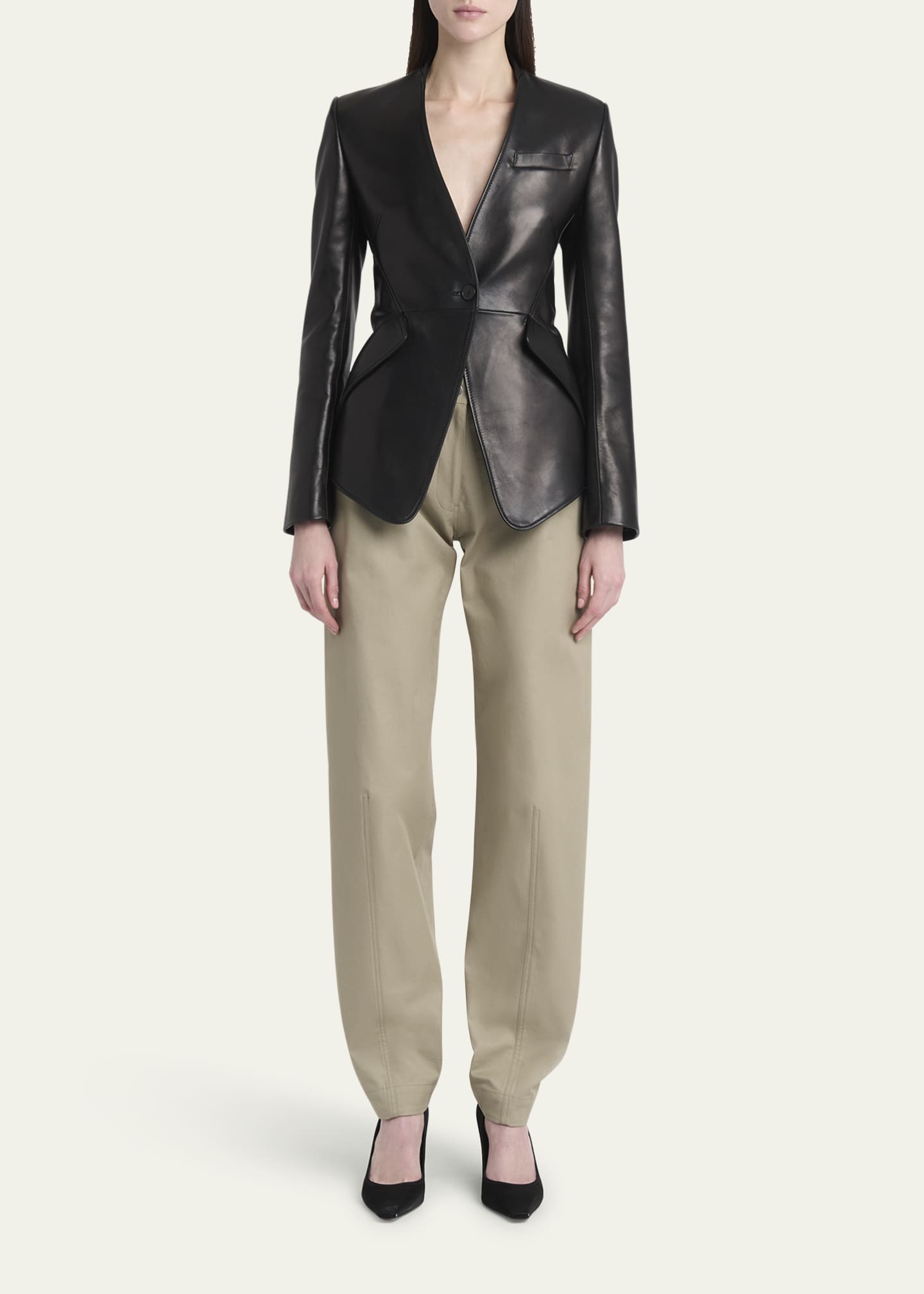 McQueen Single-Breasted Leather Blazer Jacket Image 2 of 5