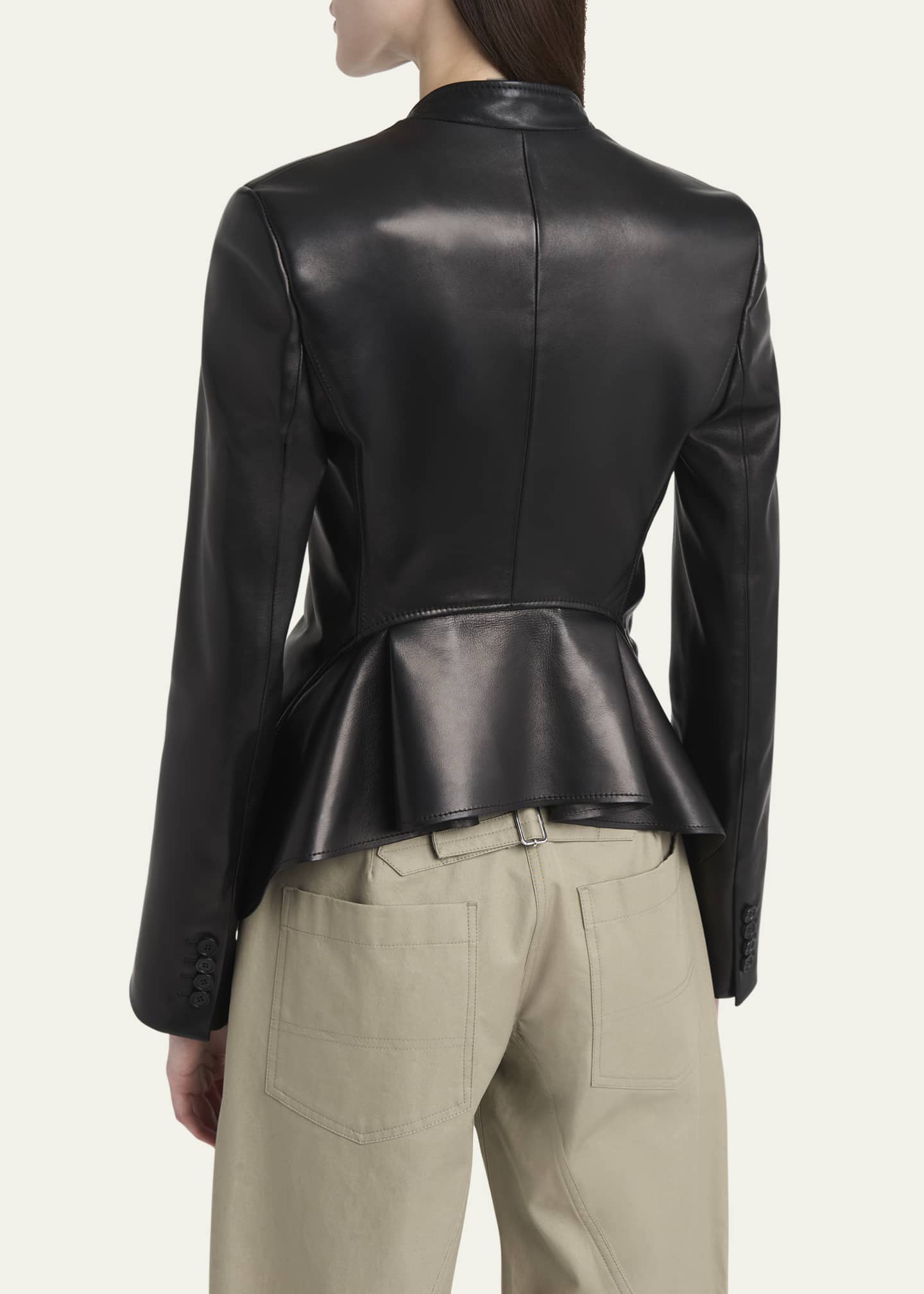 McQueen Single-Breasted Leather Blazer Jacket Image 3 of 5