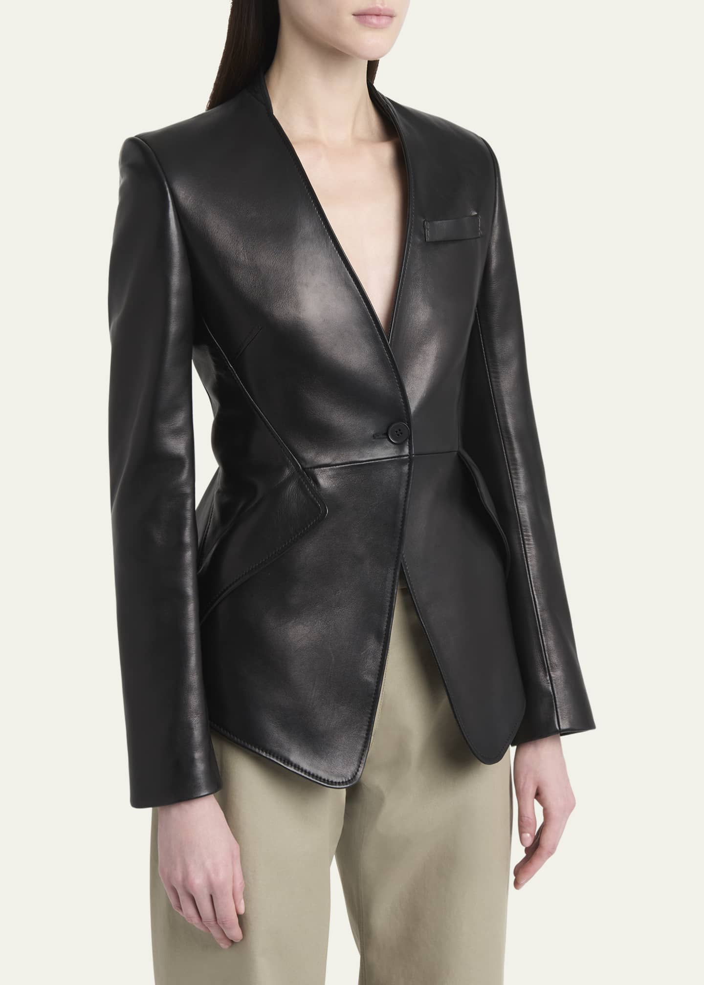 McQueen Single-Breasted Leather Blazer Jacket Image 4 of 5