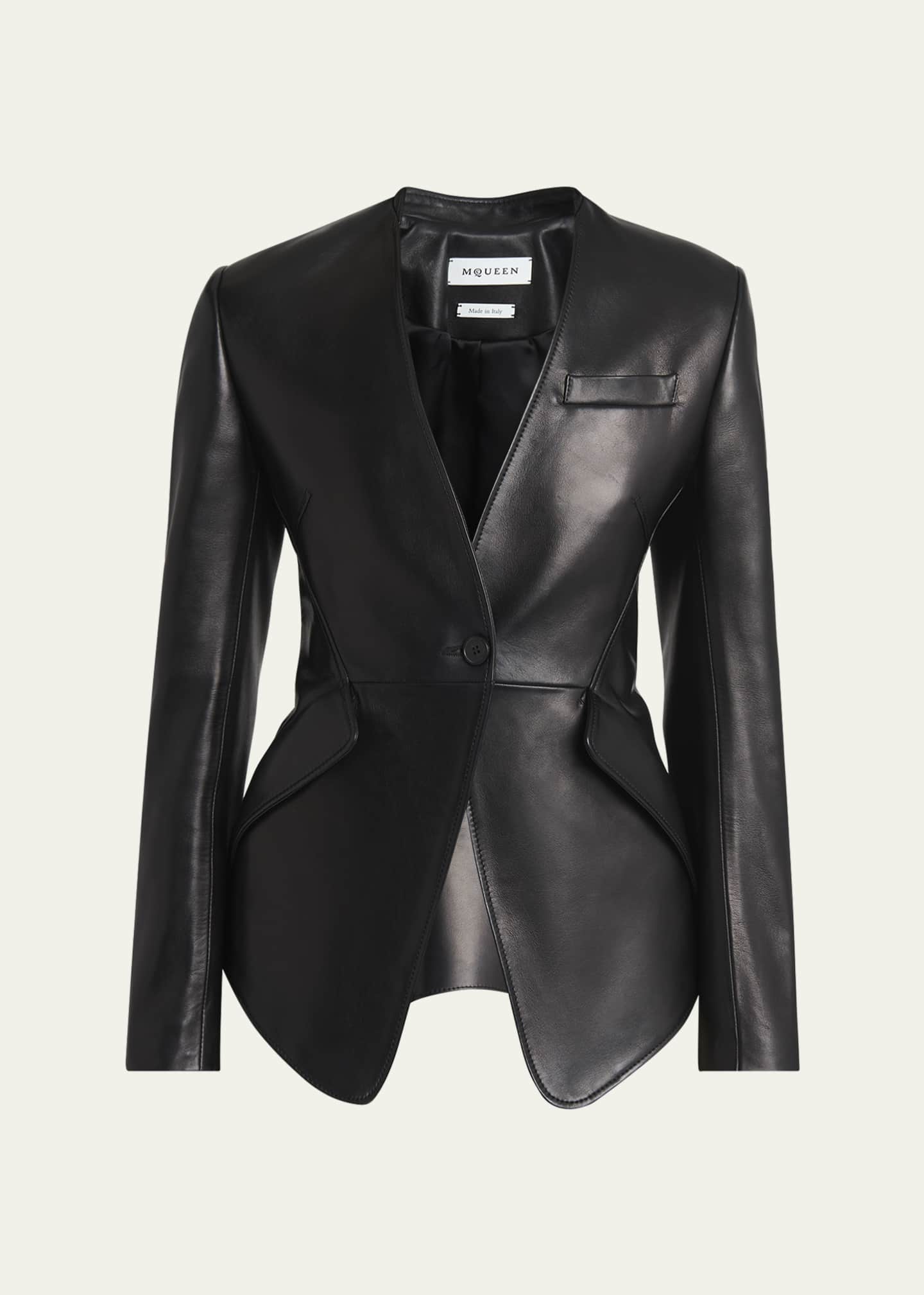 McQueen Single-Breasted Leather Blazer Jacket Image 1 of 5