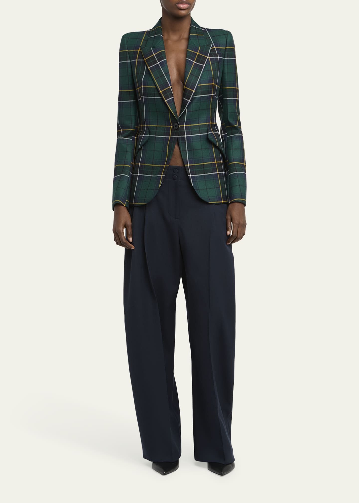 McQueen Tartan Single-Breasted Blazer Jacket Image 2 of 5