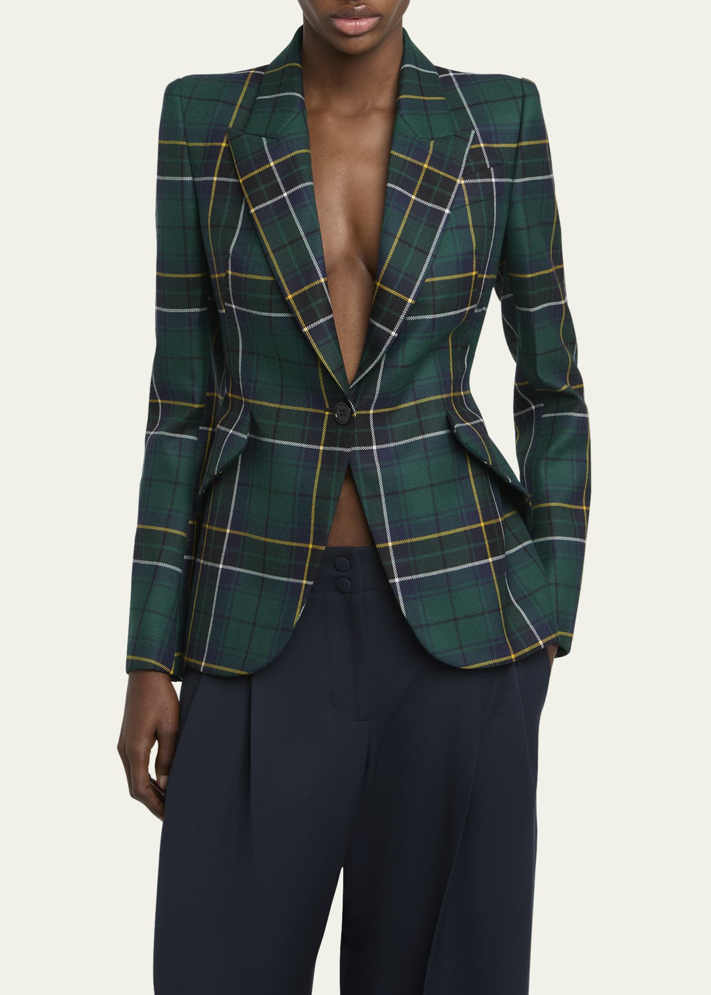 McQueen Tartan Single-Breasted Blazer Jacket Image 4 of 5