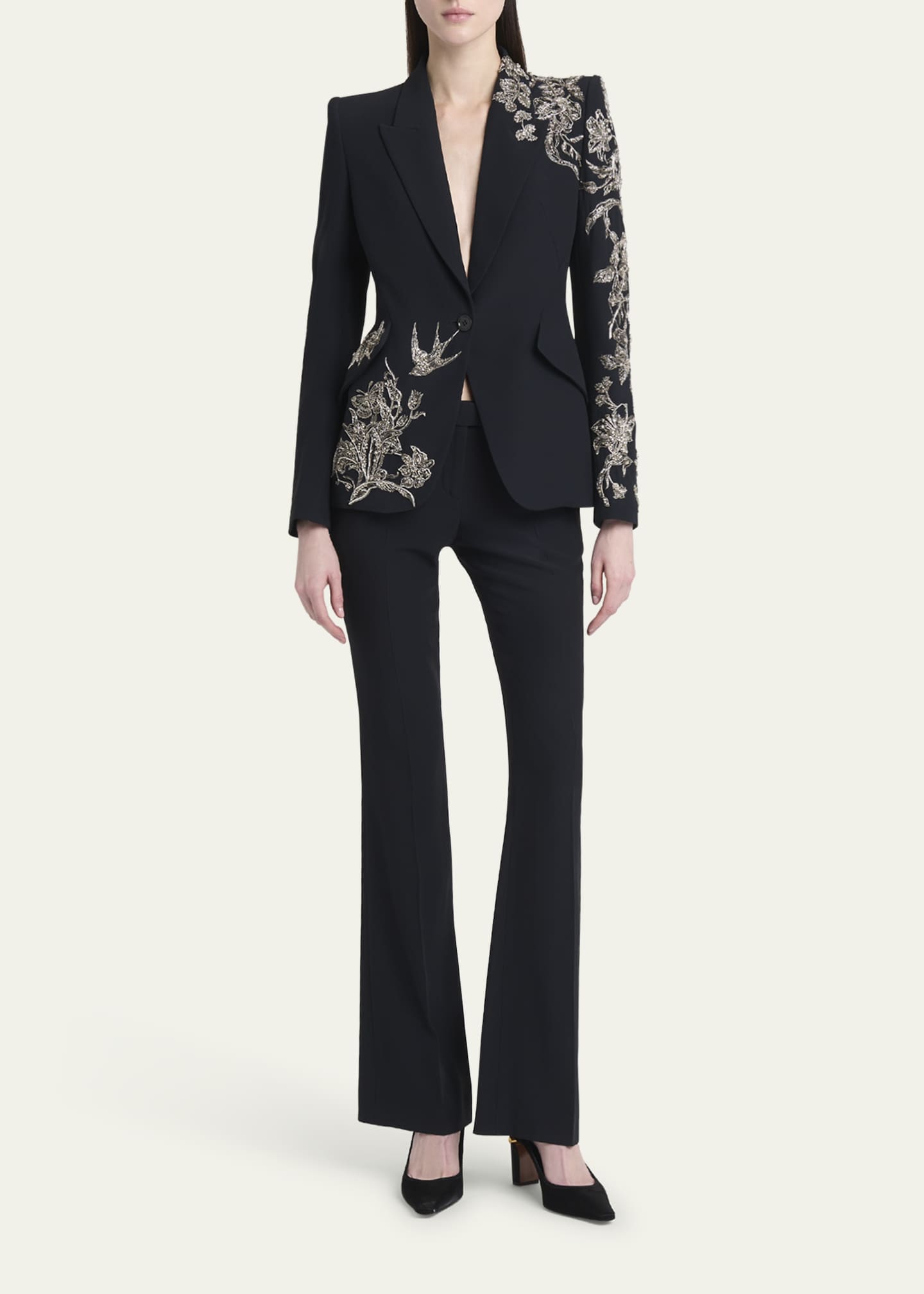 McQueen Crystal Embroidered Single-Breasted Blazer Jacket Image 2 of 5