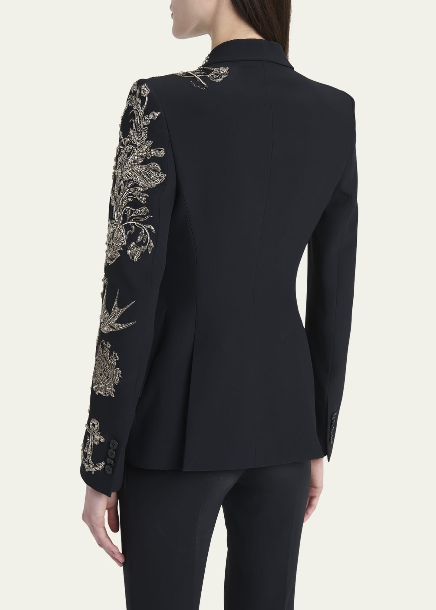 McQueen Crystal Embroidered Single-Breasted Blazer Jacket Image 3 of 5