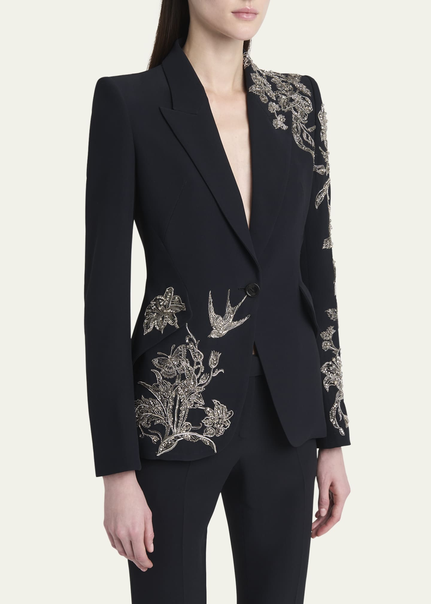 McQueen Crystal Embroidered Single-Breasted Blazer Jacket Image 4 of 5