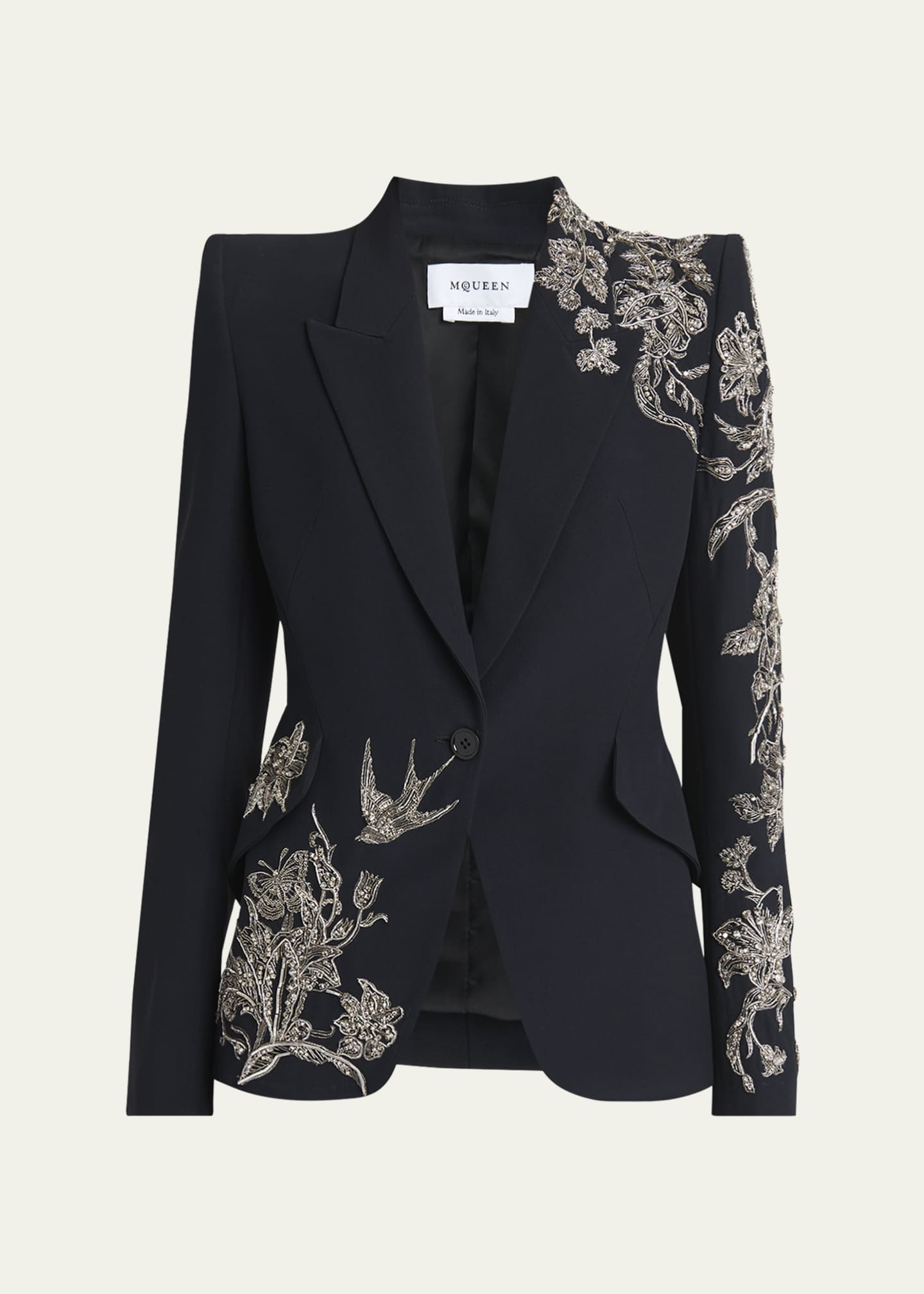McQueen Crystal Embroidered Single-Breasted Blazer Jacket Image 1 of 5