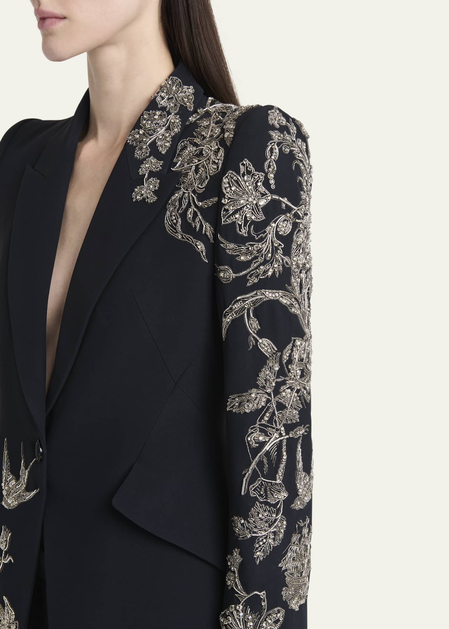 McQueen Crystal Embroidered Single-Breasted Blazer Jacket Image 5 of 5