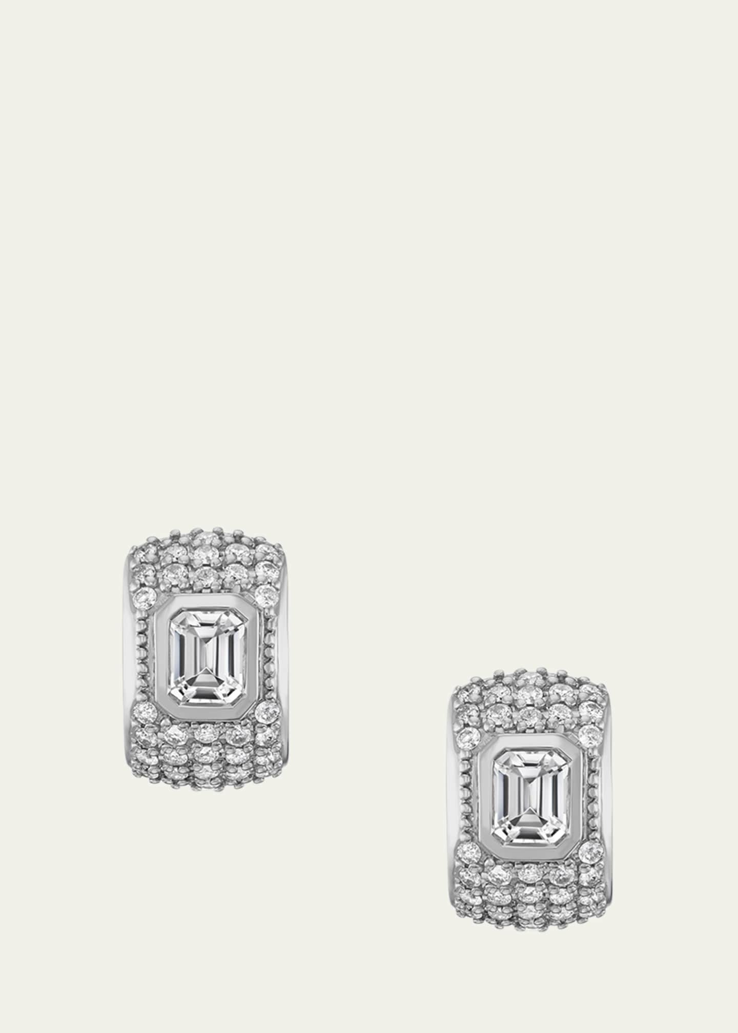 Sheryl Lowe Emerald-Cut White Crystal Stone on Wide Pave Huggies Image 1 of 2