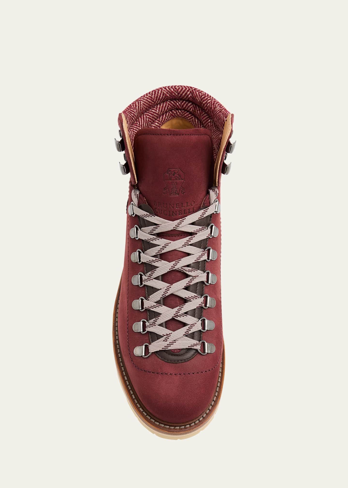 Brunello Cucinelli Men's Nubuck Fabric-Collar Hiking Boots