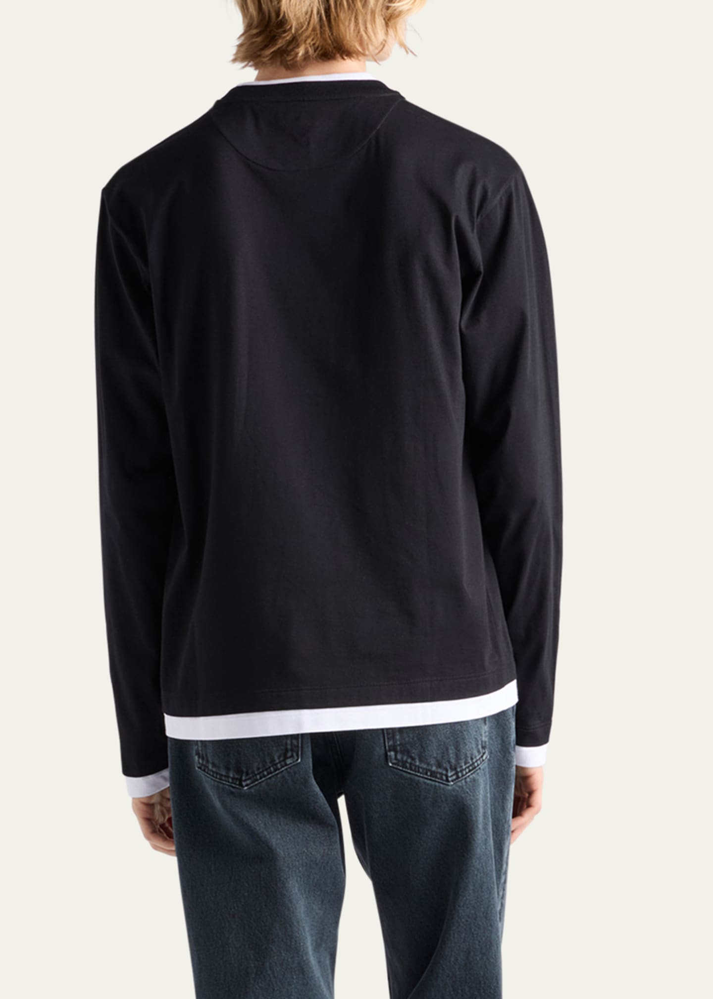 Prada Men's Tipped Cotton Long-Sleeve T-Shirt - Bergdorf Goodman