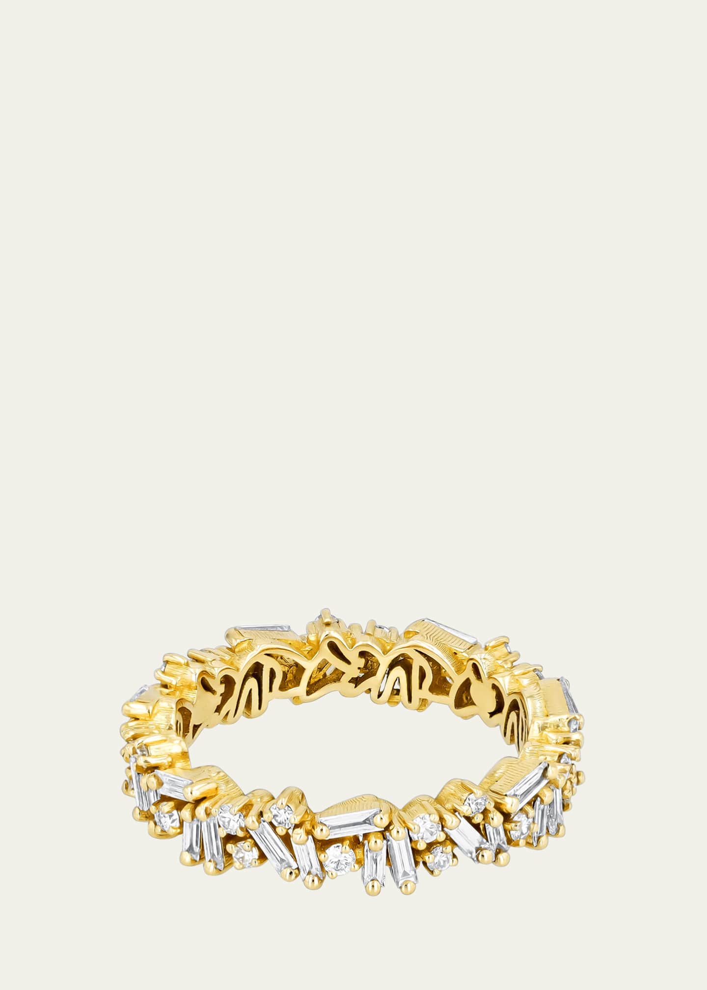 Suzanne Kalan 18K Yellow Gold Icon Eternity Band with White Diamond Baguettes and Rounds Image 1 of 2