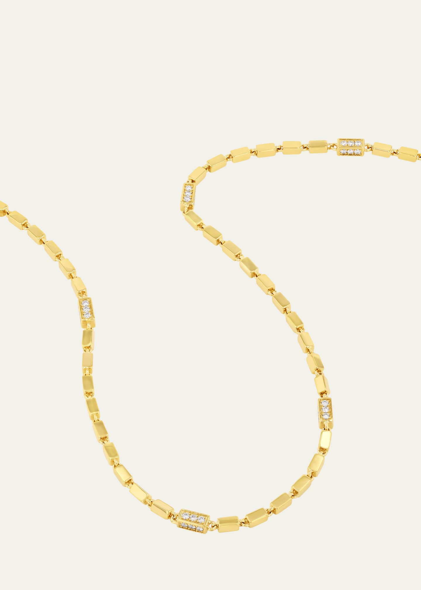 Suzanne Kalan 18K Yellow Gold Block Chain Medium 6 Pave Diamond Station Links Necklace Image 2 of 2