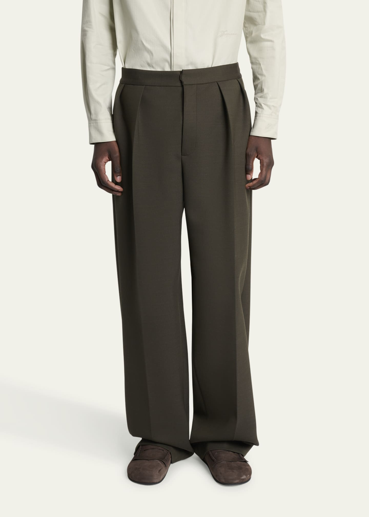 Jacquemus Men's Le Pantalon Wide-Leg Pleated Pants Image 4 of 5