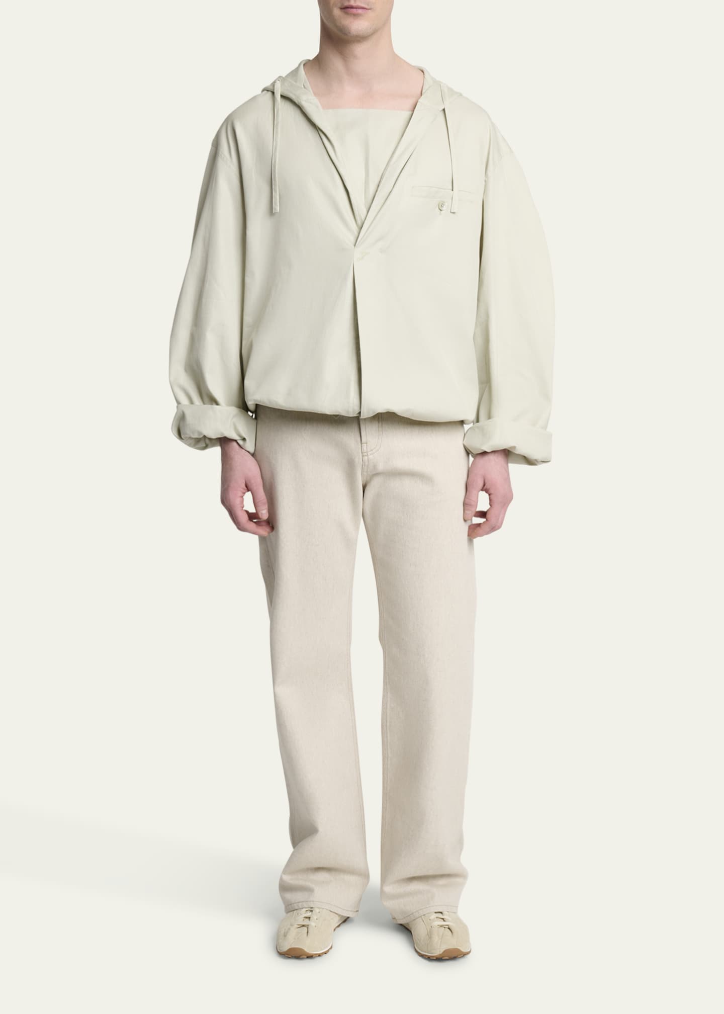 Jacquemus Men's La Blouse Cotton Herringbone Hooded Shirt Image 2 of 5